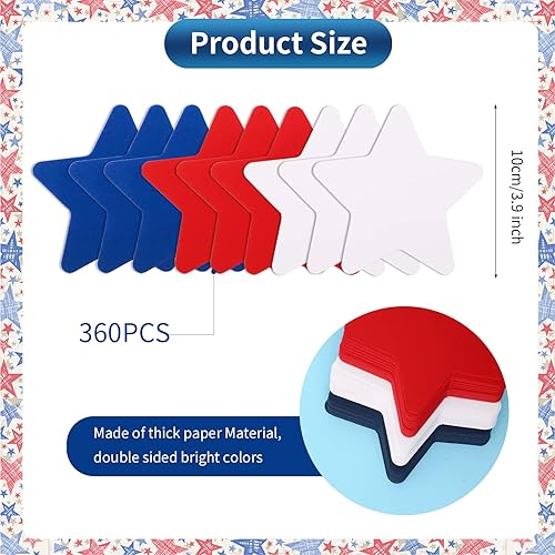 Miniatura 2 de 360 piezas de recorte patriótico de estrellas de papel 4 de julio, formas de estrella del Día de la Independencia, troquelados para tablón de