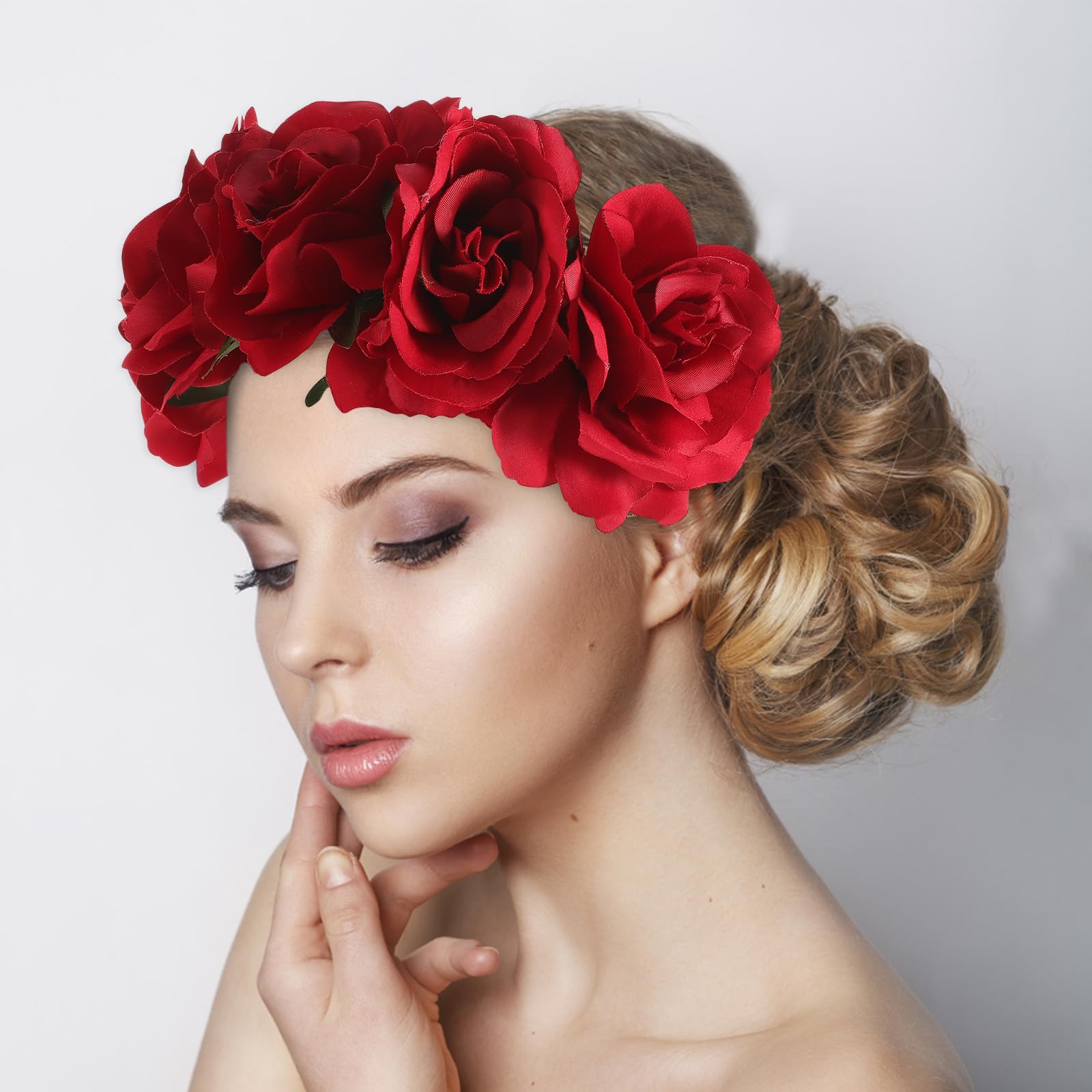 Hair Wreath Accessories Botanical Red White Floral Embellished Headband Red and White Poinsettia Flower Headband, Christmas Hair  main image 3