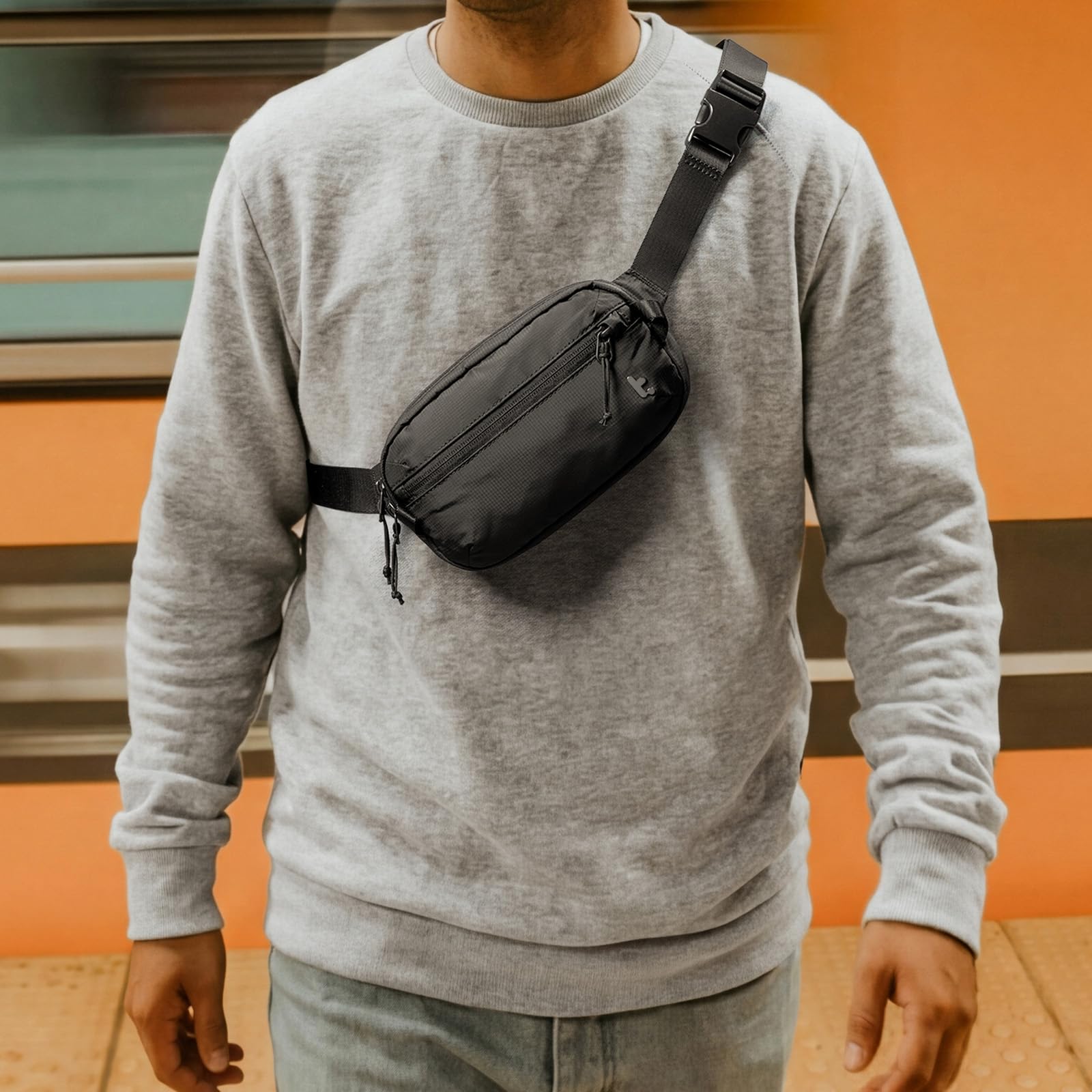 tomtoc 1,5 L Bolso Bandolera Sling Bag con Protección RFID, Riñonera Antirrobo Bolso Cruzado/Pecho Crossbody para Hombre y Mujer, Ligero y Resistente a Salpicaduras para Viajes y Uso Diario, Negra