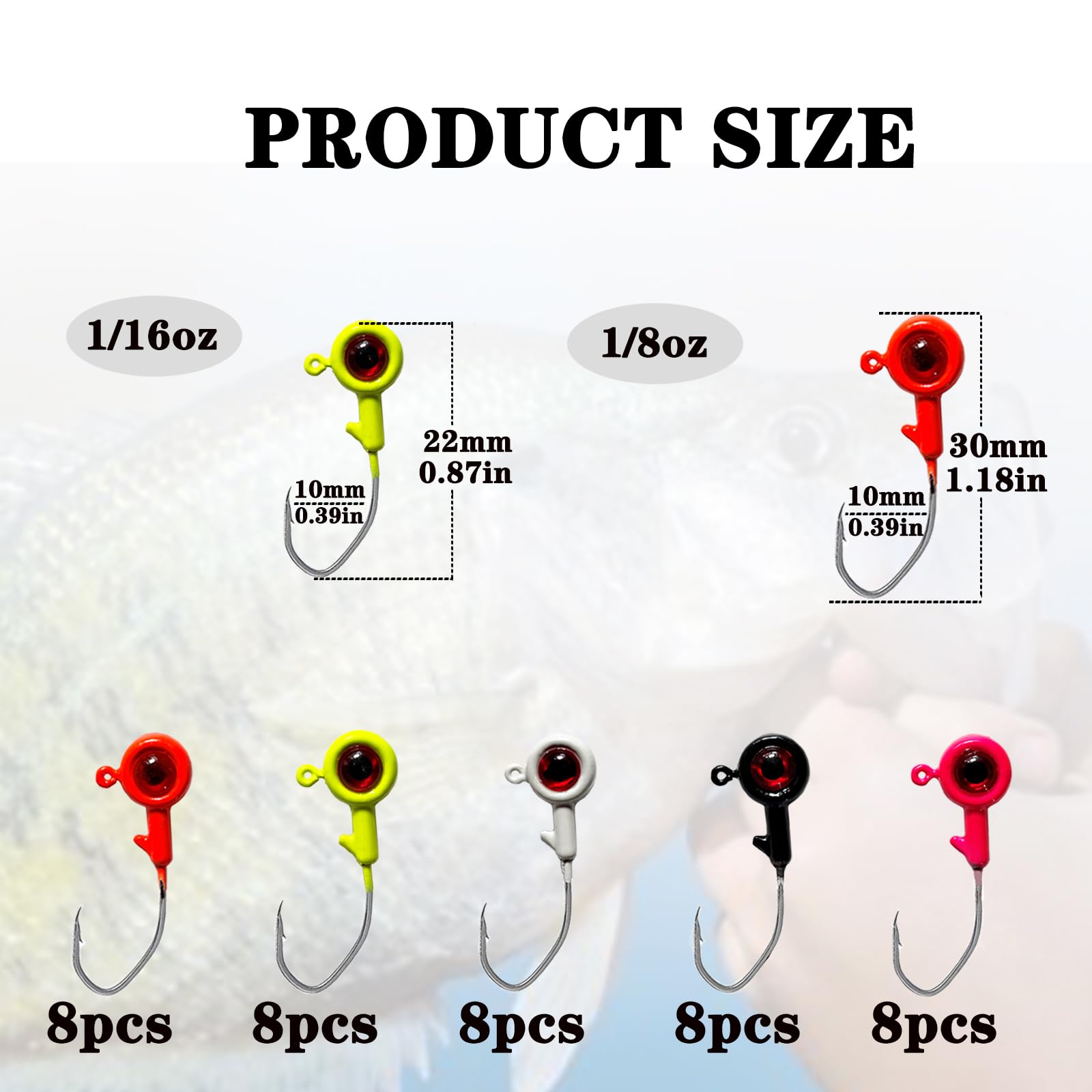 3 8 Oz Jig 50 Ball Head Jigs In Bronze With Sickle Hooks - Pick Your Size #10, #8, #6, #4, #2, Or #1! 1oz Jigs - Foto 6