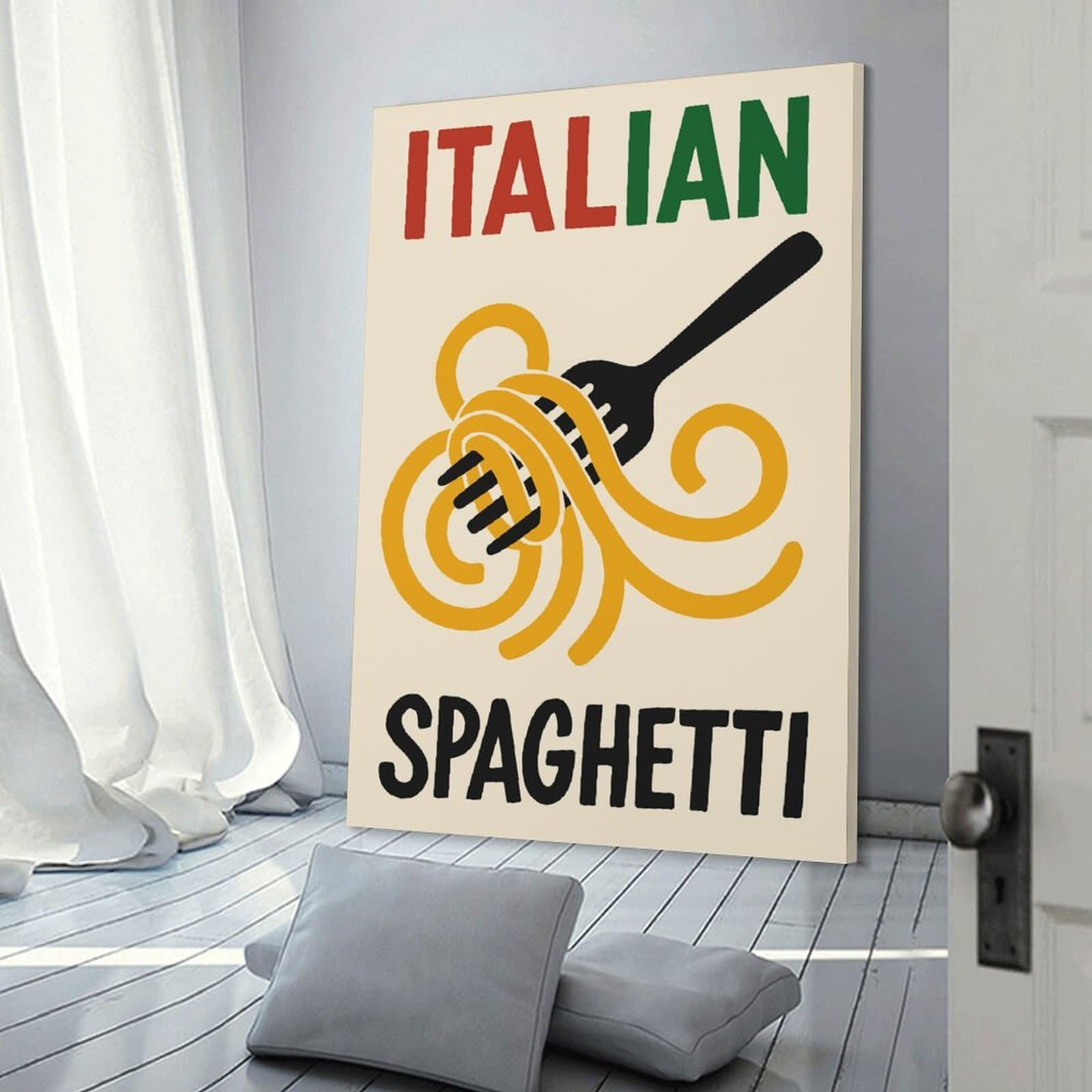 Junmoney Italian Spaghetti Food Decorative Canvas Print 08x12inch(20x30cm), for Gallery Wall Layouts in Home Or Office, Home Wall Art for Statement Displays
