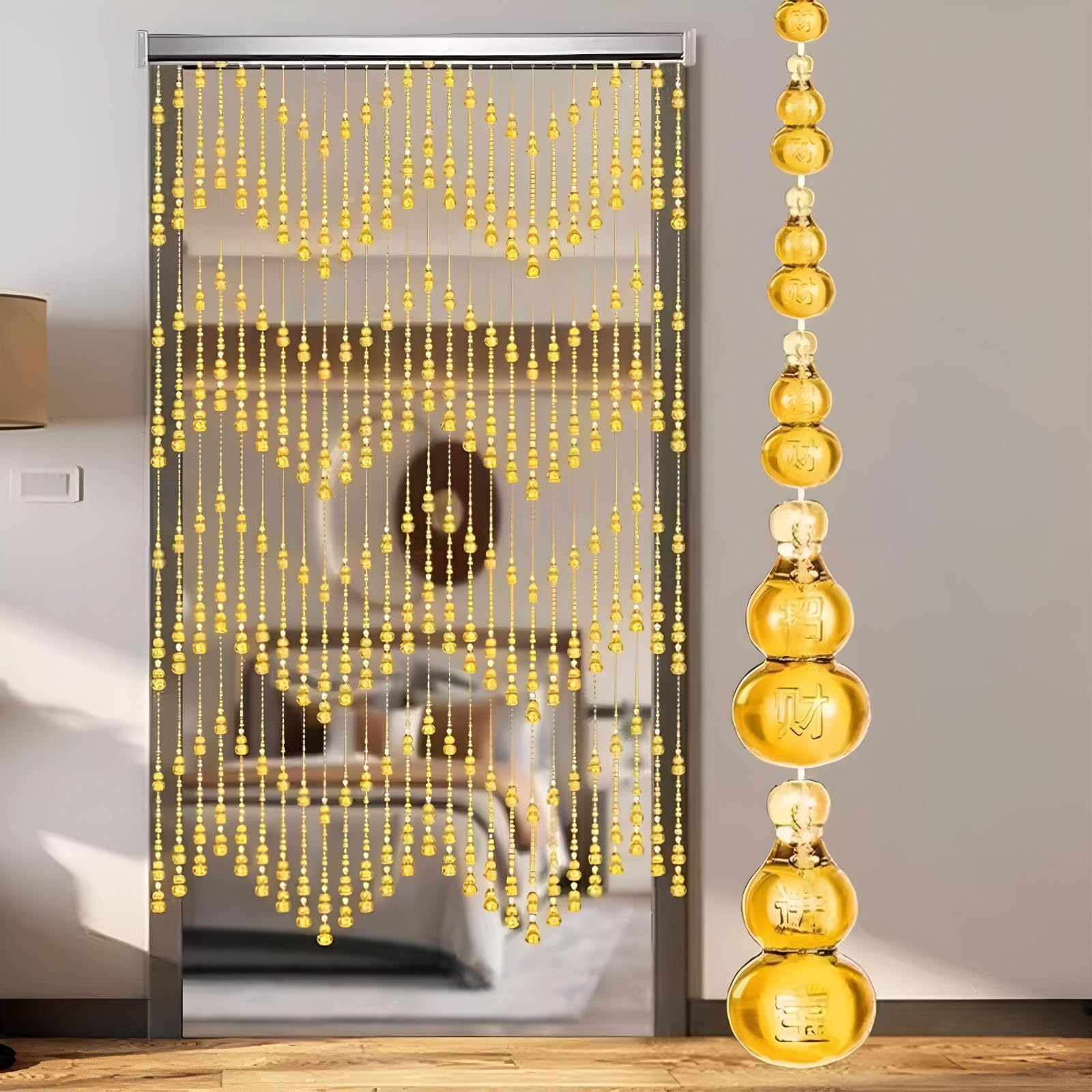 Eiauiuo Golden Beaded Acrylic Curtain, Wavy String Divider Curtain For Door, Insect Protection Fly Screen For Living Room, Bedroom, Office, Parties, Weddings, Decorative Divider Screen(,70X60cm(17 Strä