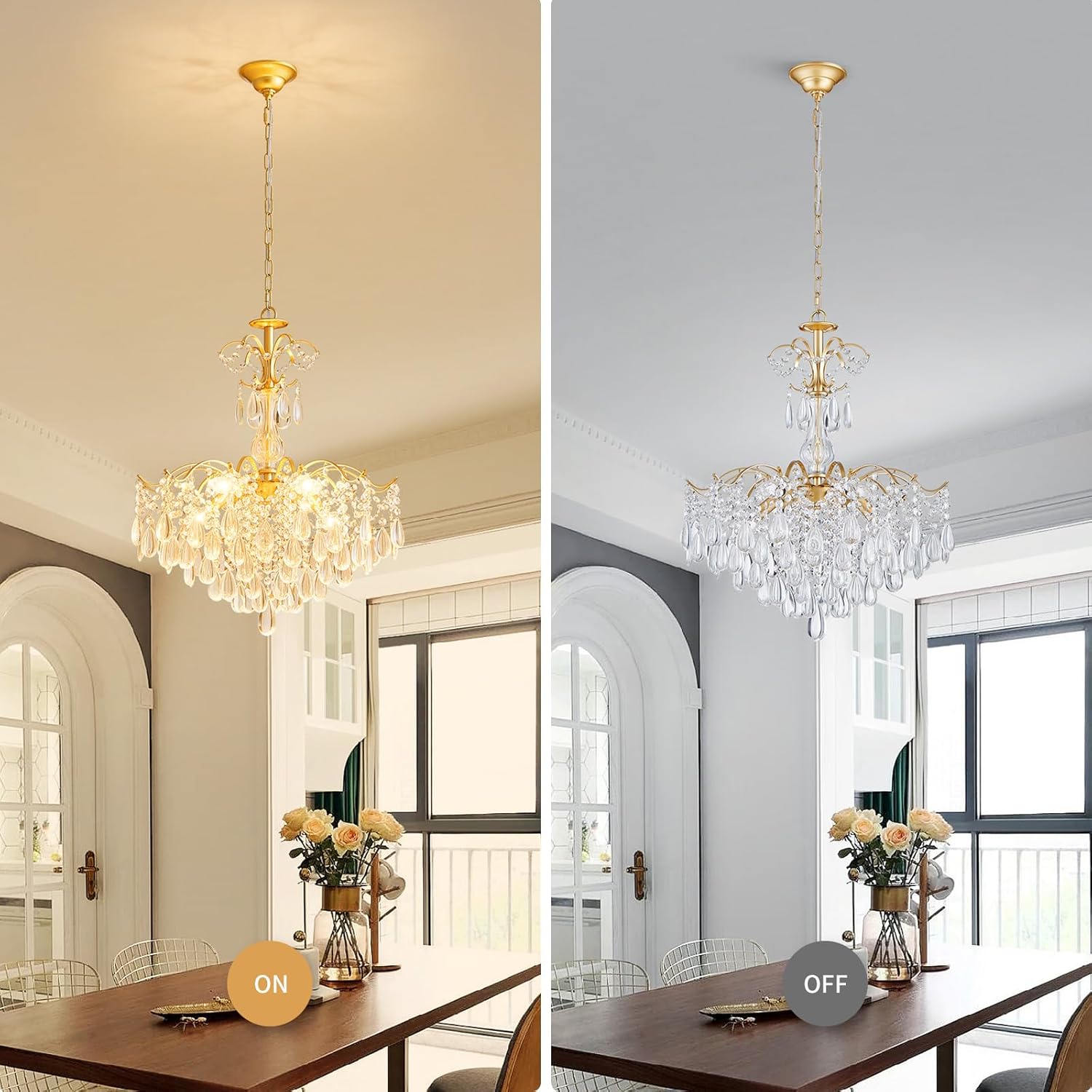 WUZUPS 6-Light Crystal Chandelier Pendant Ceiling Light Modern Lighting Fixture for Bedroom Hallway Bar Kitchen Bathroom, H 25.6" W21.7, E12 Base, Gold