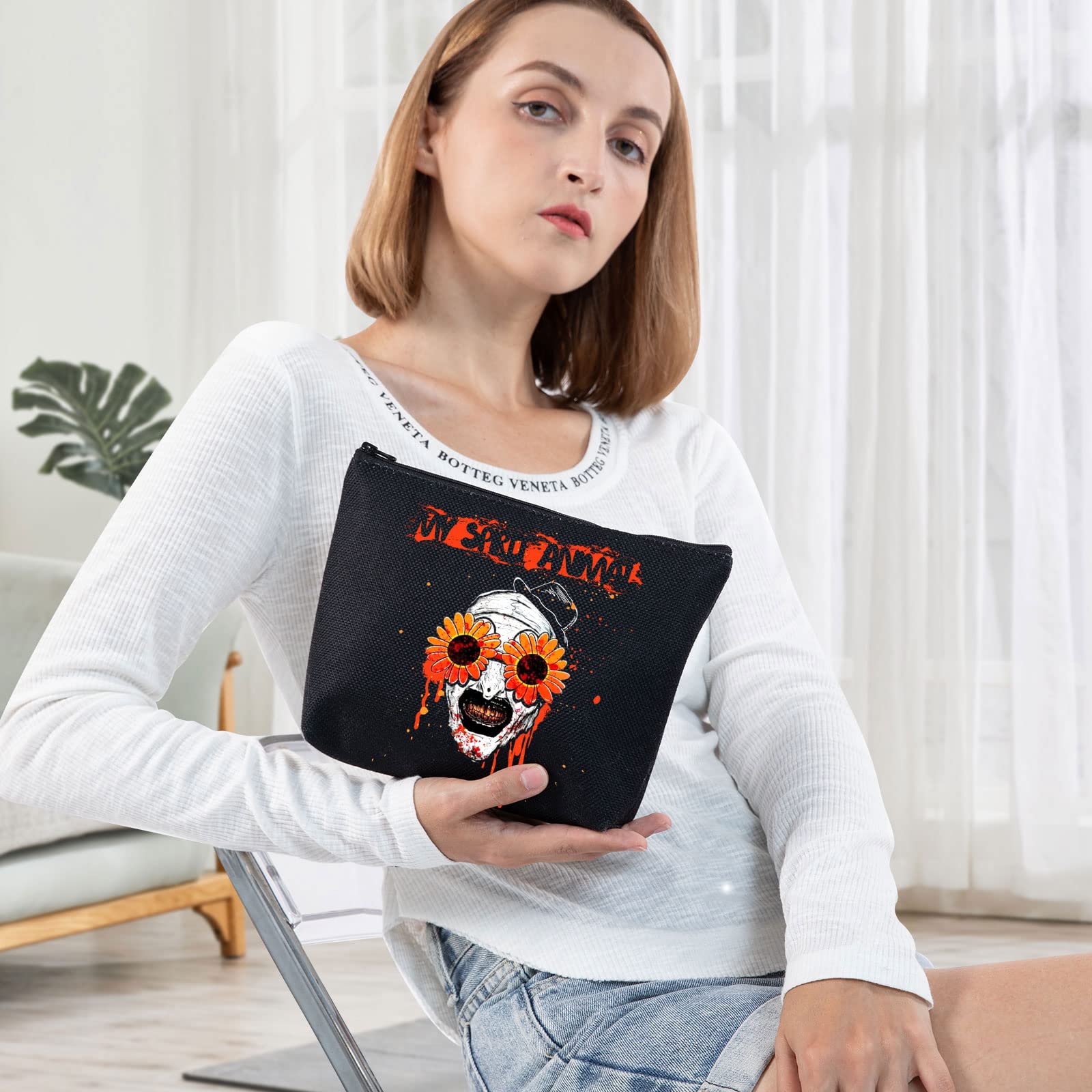 BWWKTOP Clown Movie Cosmetic Makeup Bag Movie Fans Gifts Horror Movie Zipper Pouch for Women Girls Sunflower Glass Ghost, Bag - Image 3