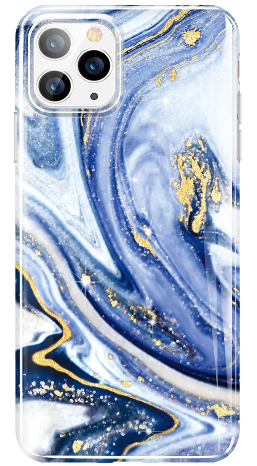 Custodia Luolnh Per IPhone 13 Pro Max Design Marmo – Silicone Morbido TPU Antiurto – Rosa Bianco/Blu