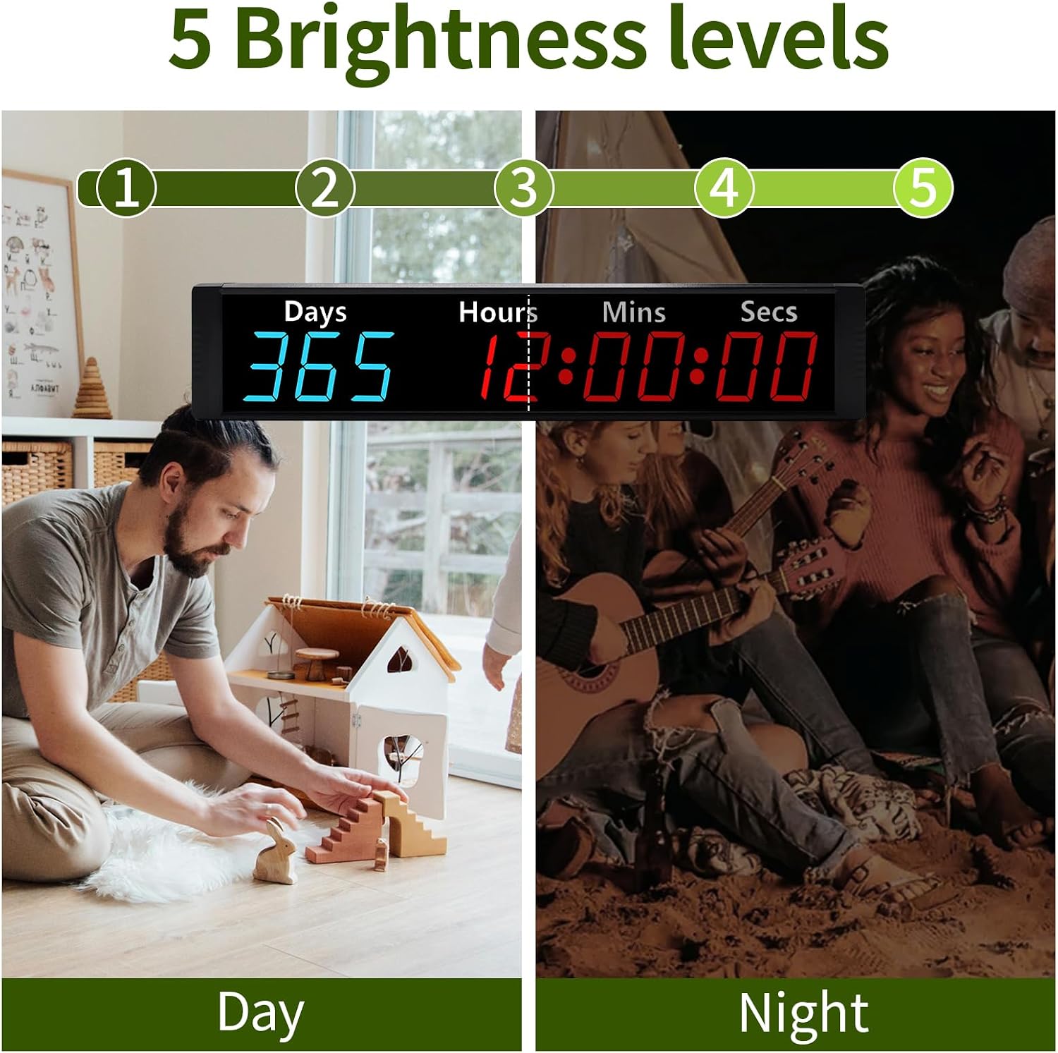 LUCKY TIME Christmas Countdown Clock with RGB Color | 999 Days LED Countdown Clock with Auto Date Calculator & Direct Days Input, Large Display for Christmas Holiday Retirement Wedding Event