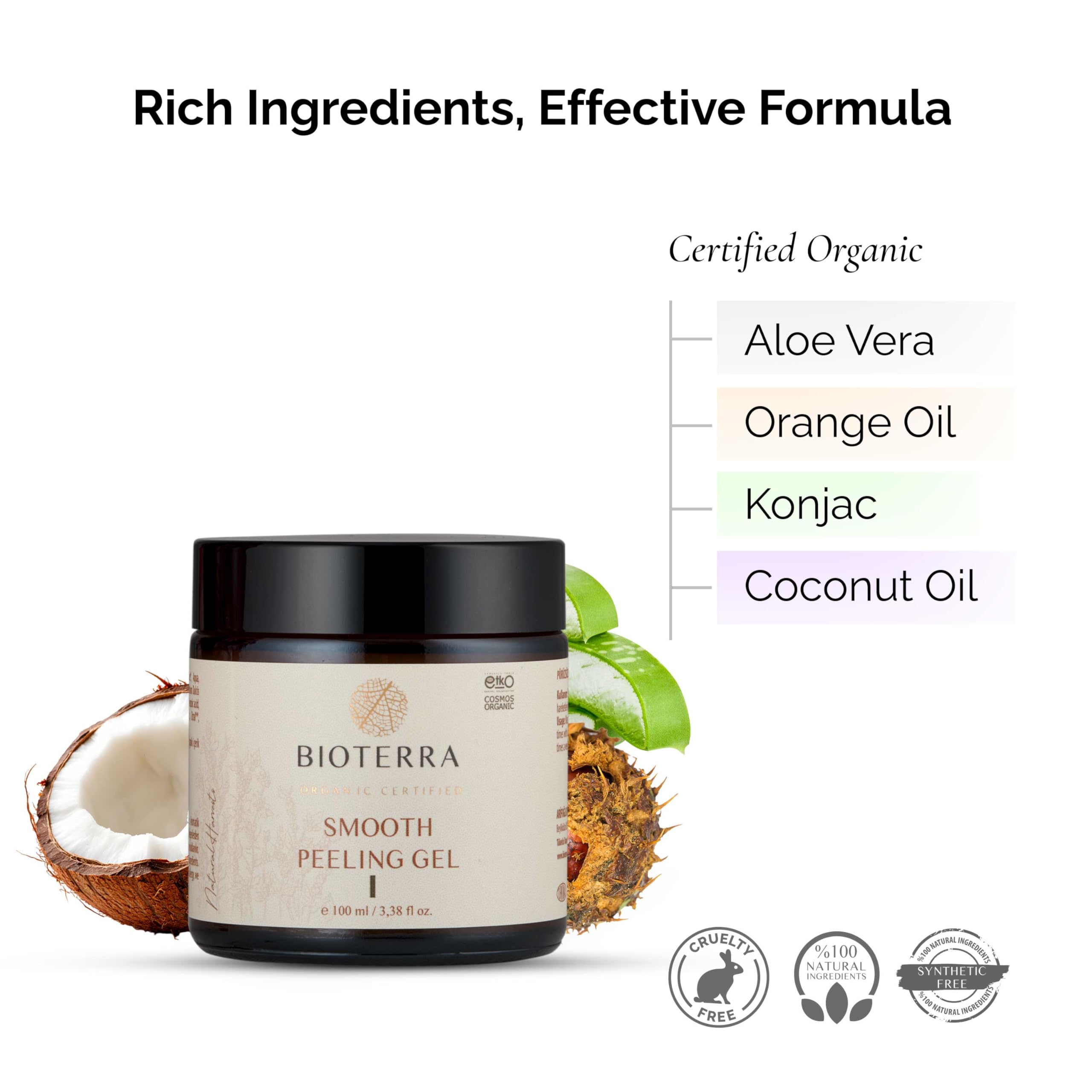 Bioterra Organic Smooth Peeling Gel, Natural Exfoliating Face Treatment with Aloe Vera and Coconut Oil, Gentle Exfoliator, 100 ml - Image 2