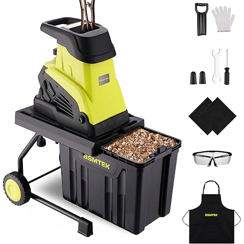 15-Amp Wood Chipper Shredder, High Efficiency Electric Mulcher Shredding Machine with 25:1 Reduction Ratio, 1.8In Cutting Diameter, 50L Collecting Bin, Large Portable Wheels for Yard Waste Cleanup