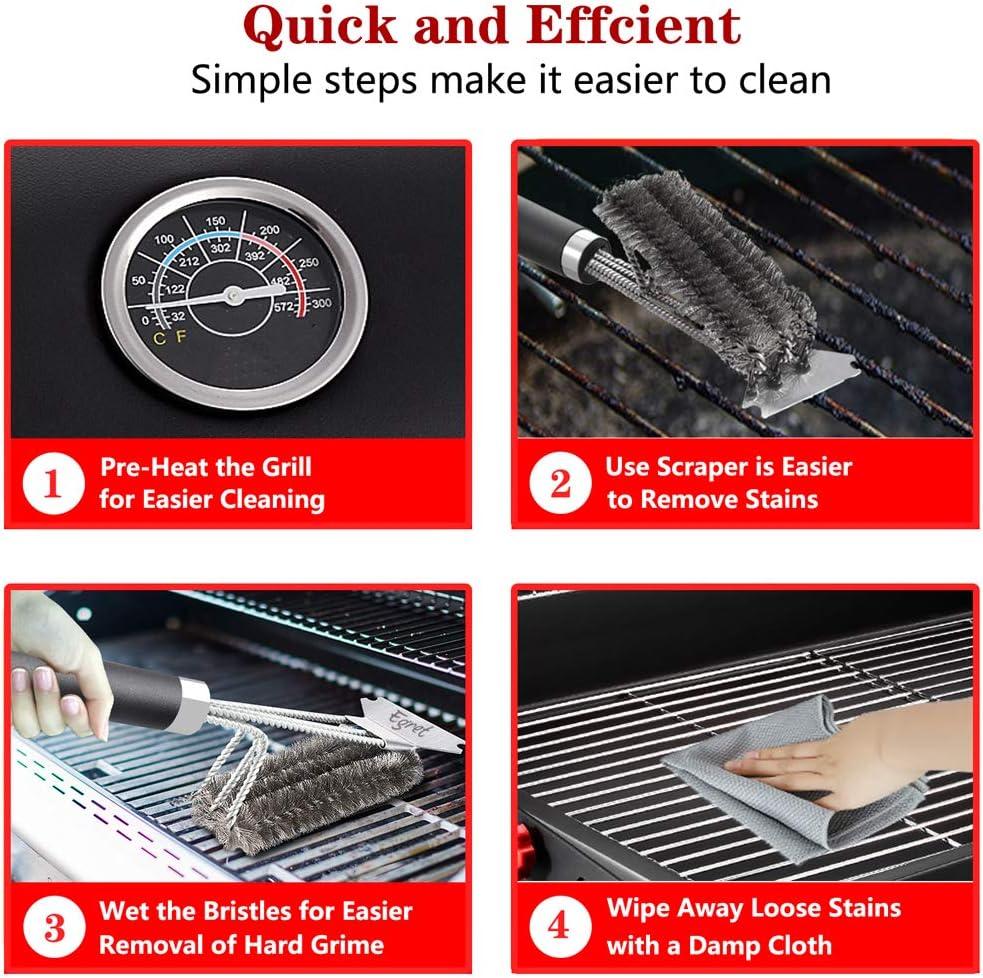 Egret Premium Quality Grill Brush and Scraper, Safe Wire Stainless Steel Barbecue Steam Cleaning Brush, Best BBQ Grill Cleaning Brush & All Gas/Charcoal Grilling Grates, Gift BBQ Accessories Scrubber : Patio, Lawn & Garden
