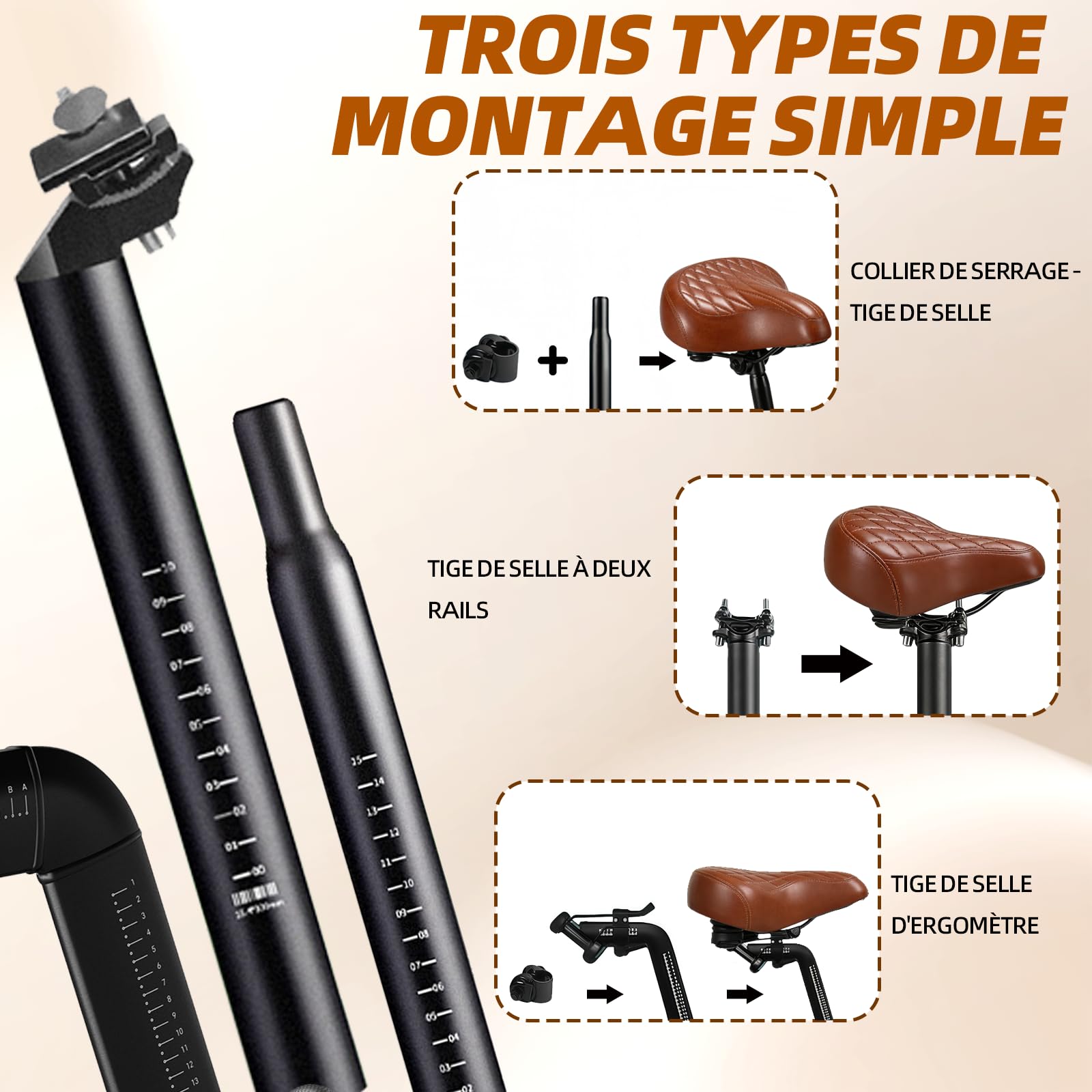 Selle de vélo universelle large et confortable - Selle rétro unisexe adaptée aux vélos de montagne, vélos de ville, vélos électriques, marron