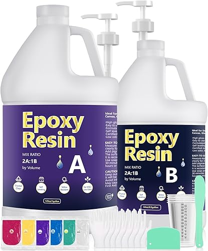 GRLELOU Kit de resina epoxi de vertido profundo de 1.5 galones, resina epoxi transparente fácil de mezclar 21, no amarillea, sin burbujas, alto