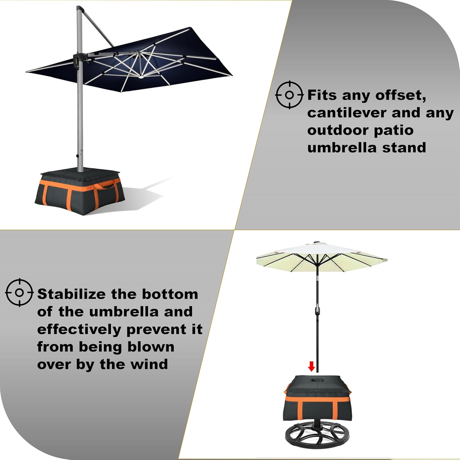 Sand Bags for Umbrella Base, 600D Oxford Cloth Waterproof and dustproof Umbrella Base Weight Bag for Any Offset, Cantilever and Any Outdoor Patio Umbrella Frame.