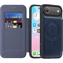 Leather Case for iPhone Air, Magnetic Premium Wallet Phone Case with RFID Blocking Card Slots [Compatible with MagSafe Chargers] Shockproof Cover for iPhone Air / 17 Air, Blue LD