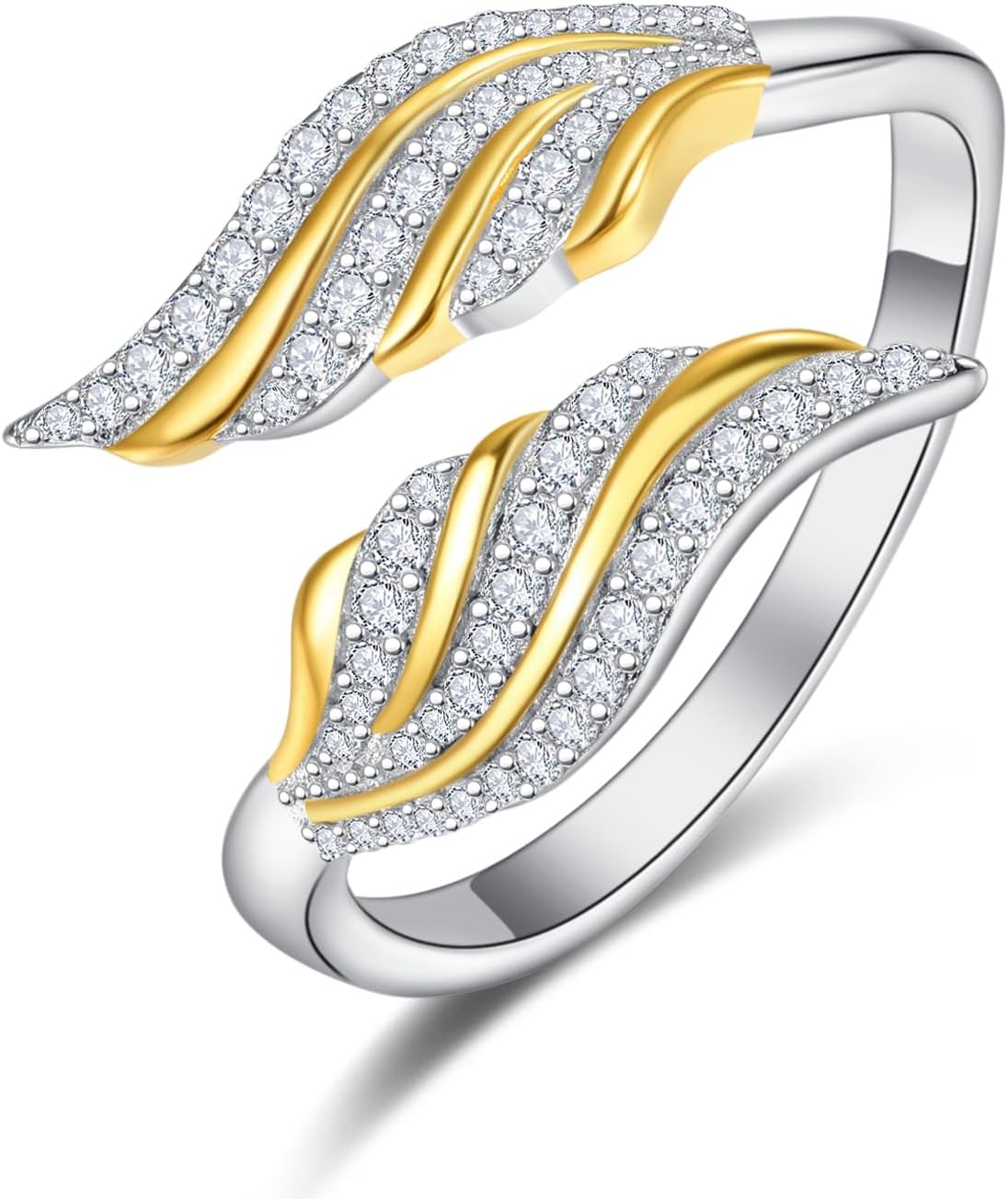 TANGPOET Feather Angel Wing Ring 925 Sterling Silver Adjustable Handmade Ring, Jewelry Gifts for Women Ladies