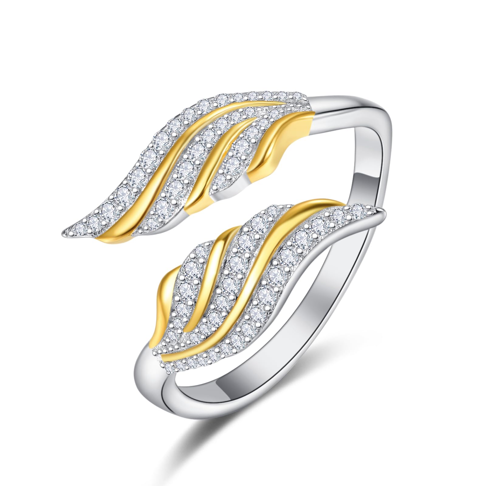 TANGPOETTANGPOET Feather Angel Wing Ring 925 Sterling Silver Adjustable Handmade Ring, Jewellery Gifts for Women Ladies Girls