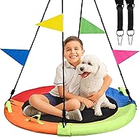 HeyZoo 40 Inch Saucer Tree Swing - 900lbs Capacity, Multicolor Disc with Adjustable Straps, Safe Backyard Fun for Kids & Family
