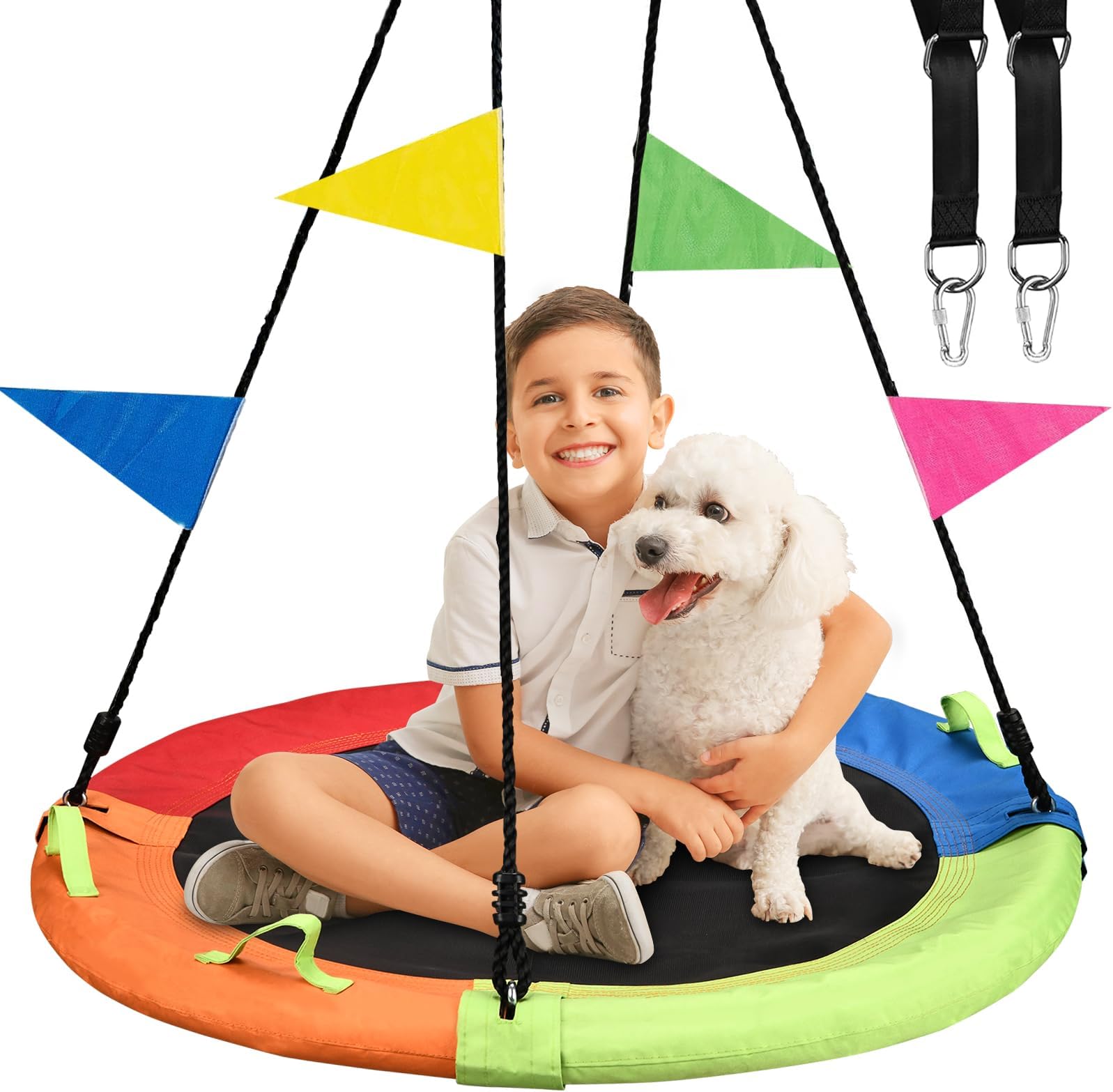 Tree Swing, Saucer Flying Swing 40 Inch for Kids, 900lbs Weight Capacity, with Adjustable Hanging Straps, Swing Sets for Backyard, Waterproof 900D Oxford, for Outdoor Playground, Multicolor