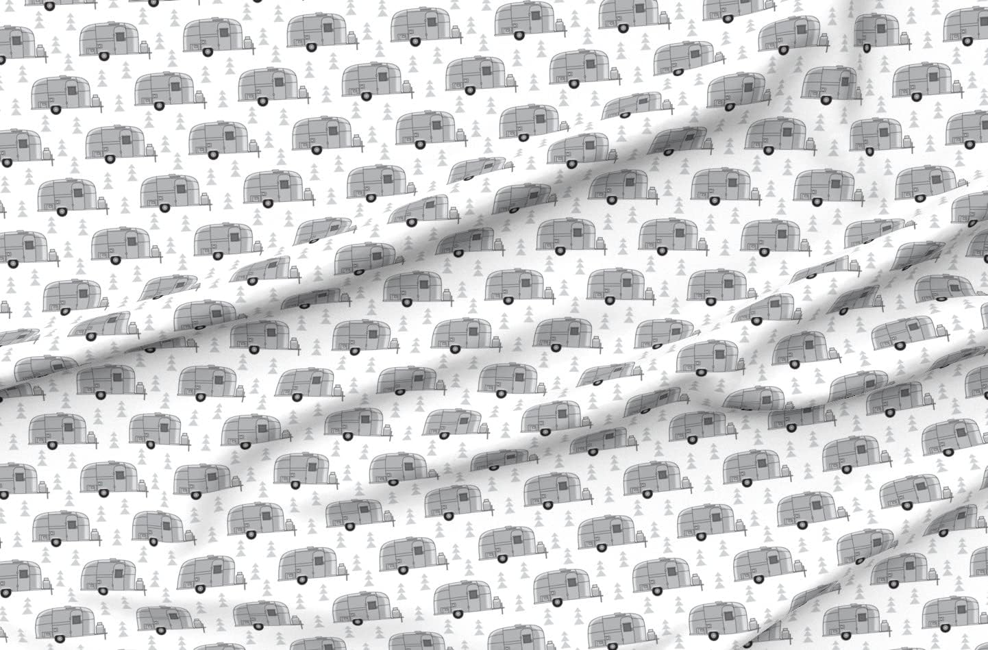Spoonflower Fabric - Vintage Silver Trailer White Retro Camp Camping Camper Printed on Petal Signature Cotton Fabric Fat Quarter - Sewing Quilting Apparel Crafts Decor