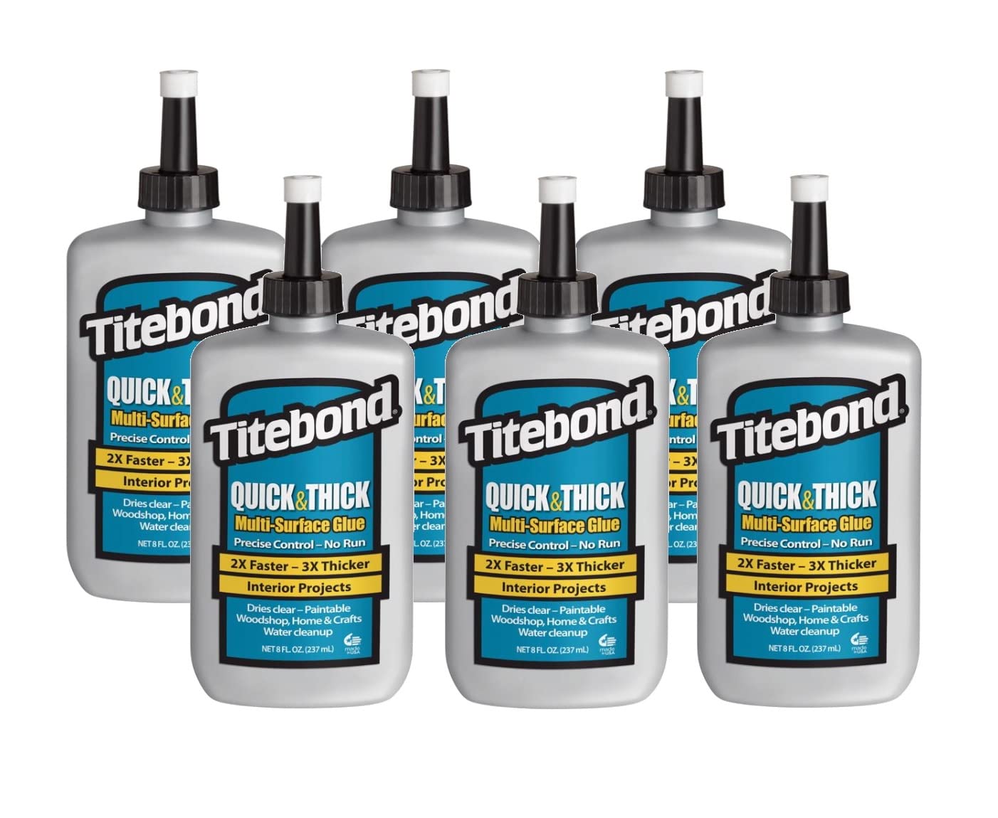 6 Pack Franklin 2403 Titebond No-Run, No-Drip Wood Glue for Molding & Trim - 8-oz Bottle