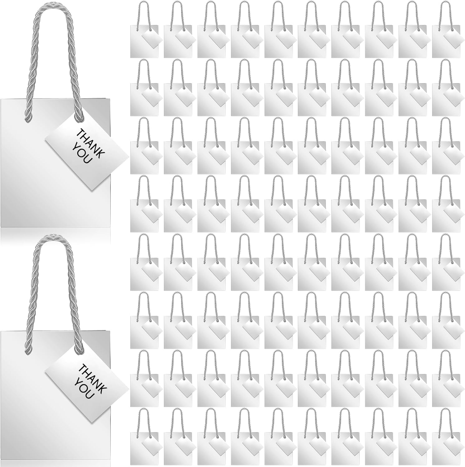 Sherr 100 Pcs Mini Gift Bags Bulk, 4 x 2.75 x 4.5 Inch Paper Bags with Gift Tags