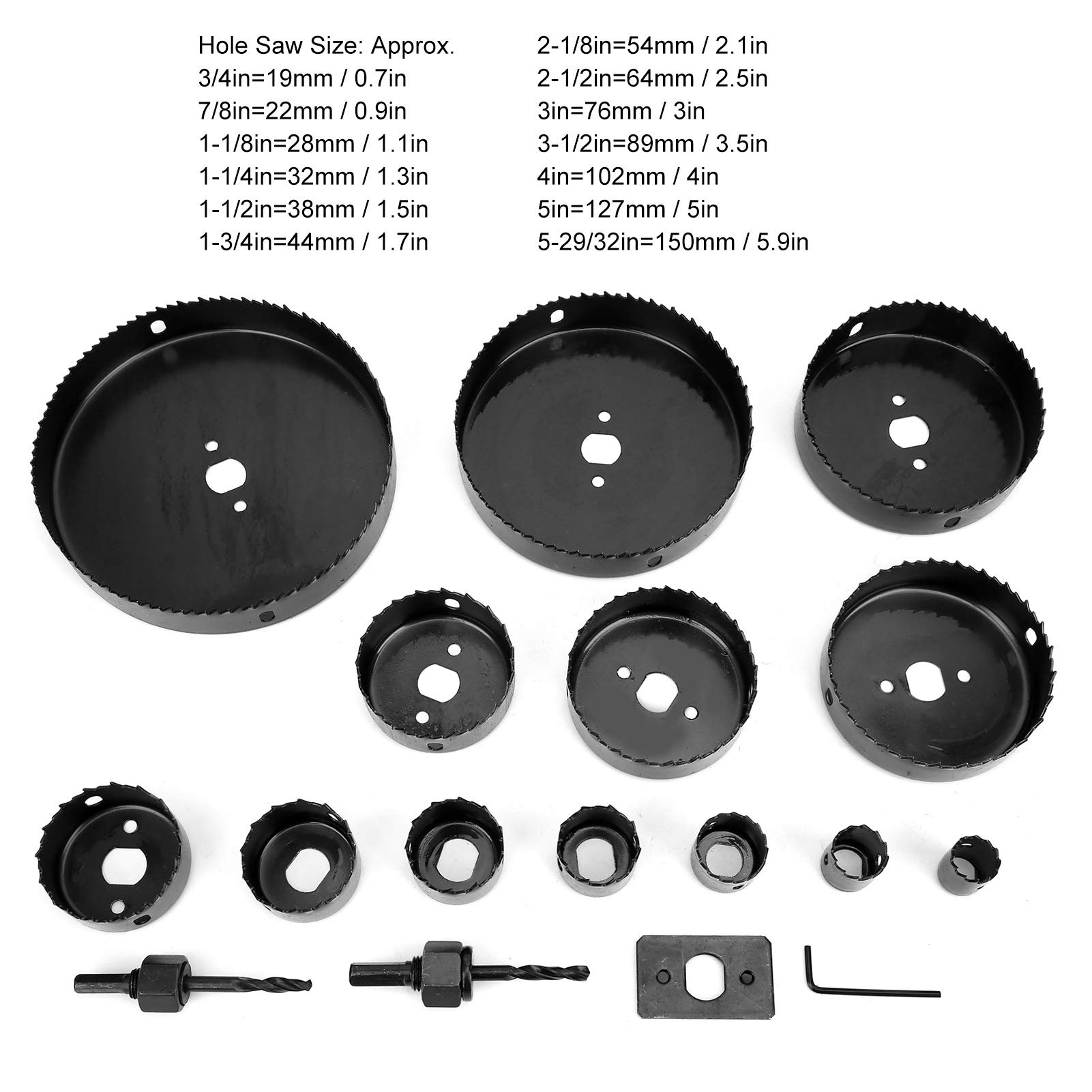 Kit de sierra para taladrar madera de 17 piezas, juego de brocas redondas de acero al carbono, herramienta de escariado y abertura con llave hexagonal y placa fija para madera,