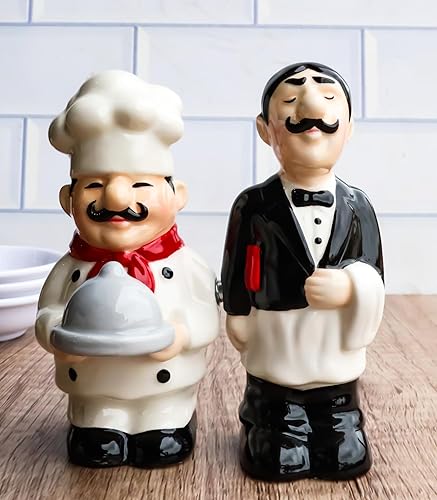 Miniatura 8 de Ebros Gift Juego de figuras magnéticas de cerámica para jefe de chef y camarero, salero y pimentero, 4.25 pulgadas de alto