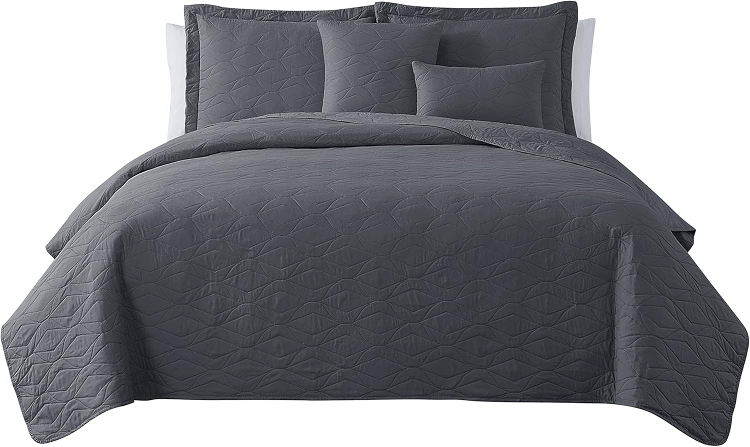 Hearth & Harbor Quilts Queen Size - All Season Bedspread Coverlet Set, Pinsonic Weave Lightweight Bedding Set - 5 Piece Queen Quilt Set with Pillow Shams, Ellipse - Gray - Image 2