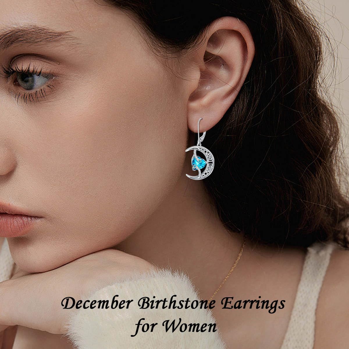 TOUPOP Moon Birthstone Earrings 925 Sterling Silver Celtic Moon Star Earrings Jewelry Anniversary Birthday Gifts for Women Wife Mom