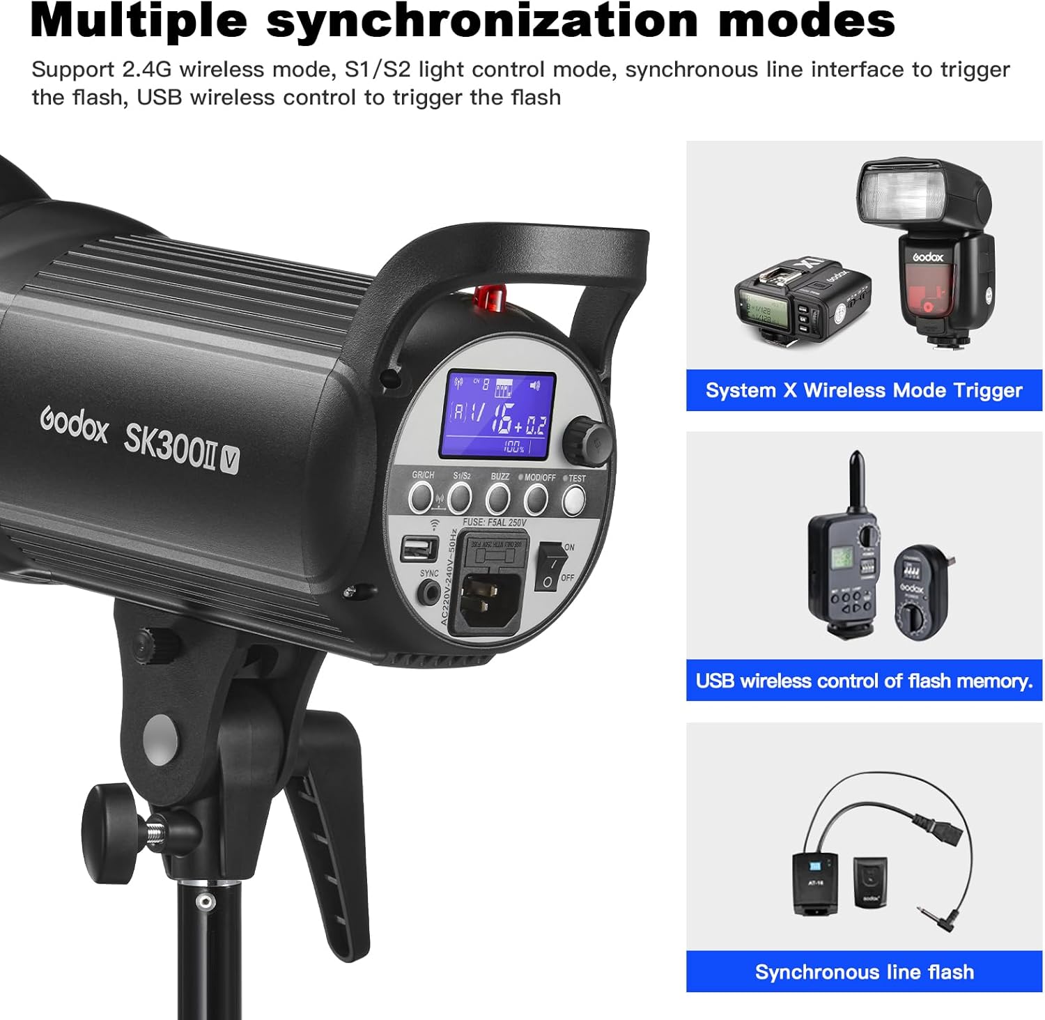 Godox SK300IIV Photo Studio Strobe Flash, 300Ws GN58 5700K Bowens Mount Professional Monolight Light with Built-in Godox 2.4G Wireless X System,10W Modeling Lamp for Studio Shooting