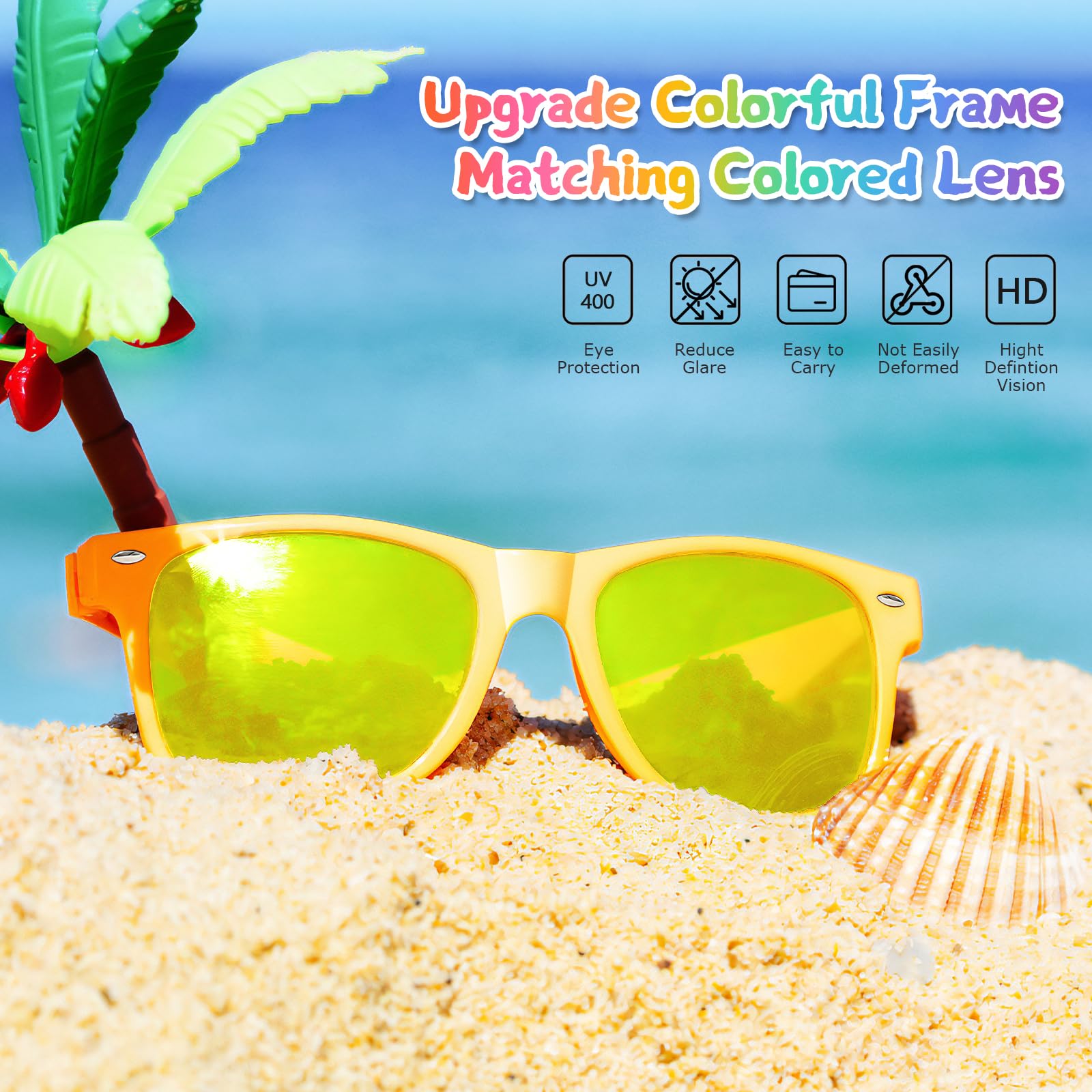 Lot de 12 paires de lunettes de soleil colorées fluo pour adultes Unisexe