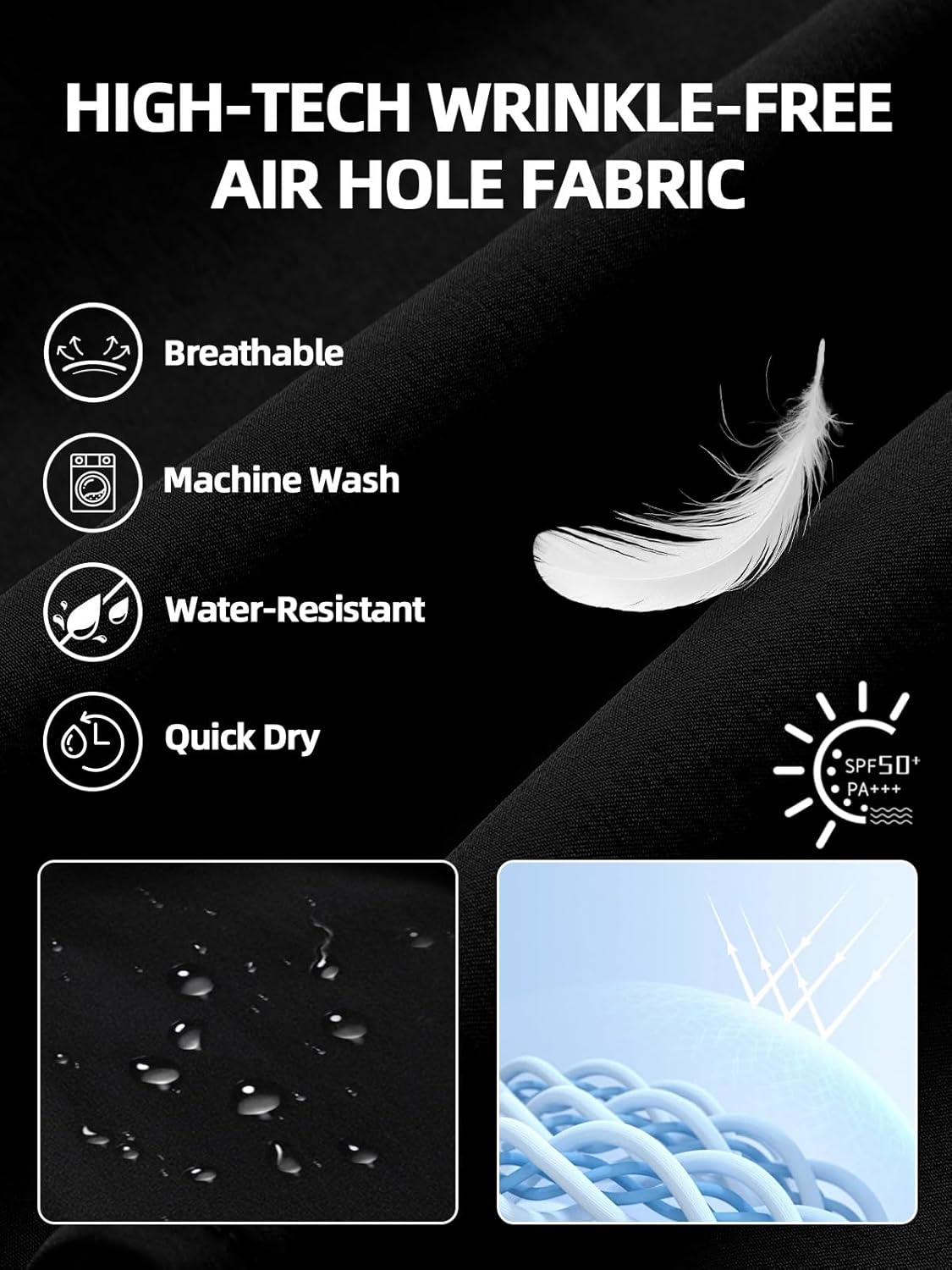 Mens Sun Protection Fishing Shirts Short Sleeves UPF50+ Button Down Quick Dry Shirts Hiking Zipper Pockets