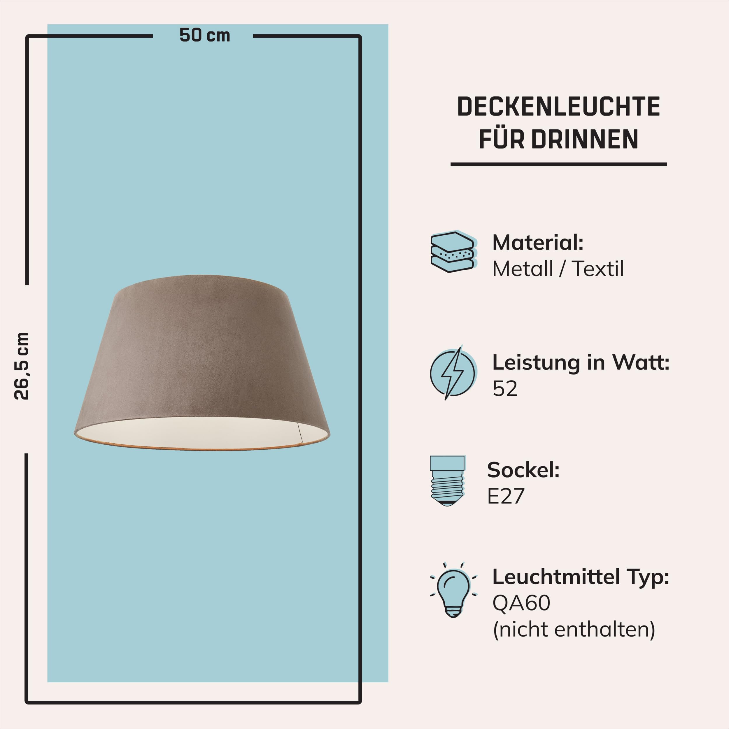 Lightbox Deckenlampe Ø 50 cm - Deckenleuchte mit dekorativem Stoffschirm - extern dimmbare Lampe für Schlafzimmer oder Essbereich - E27 Fassung exkl. LED