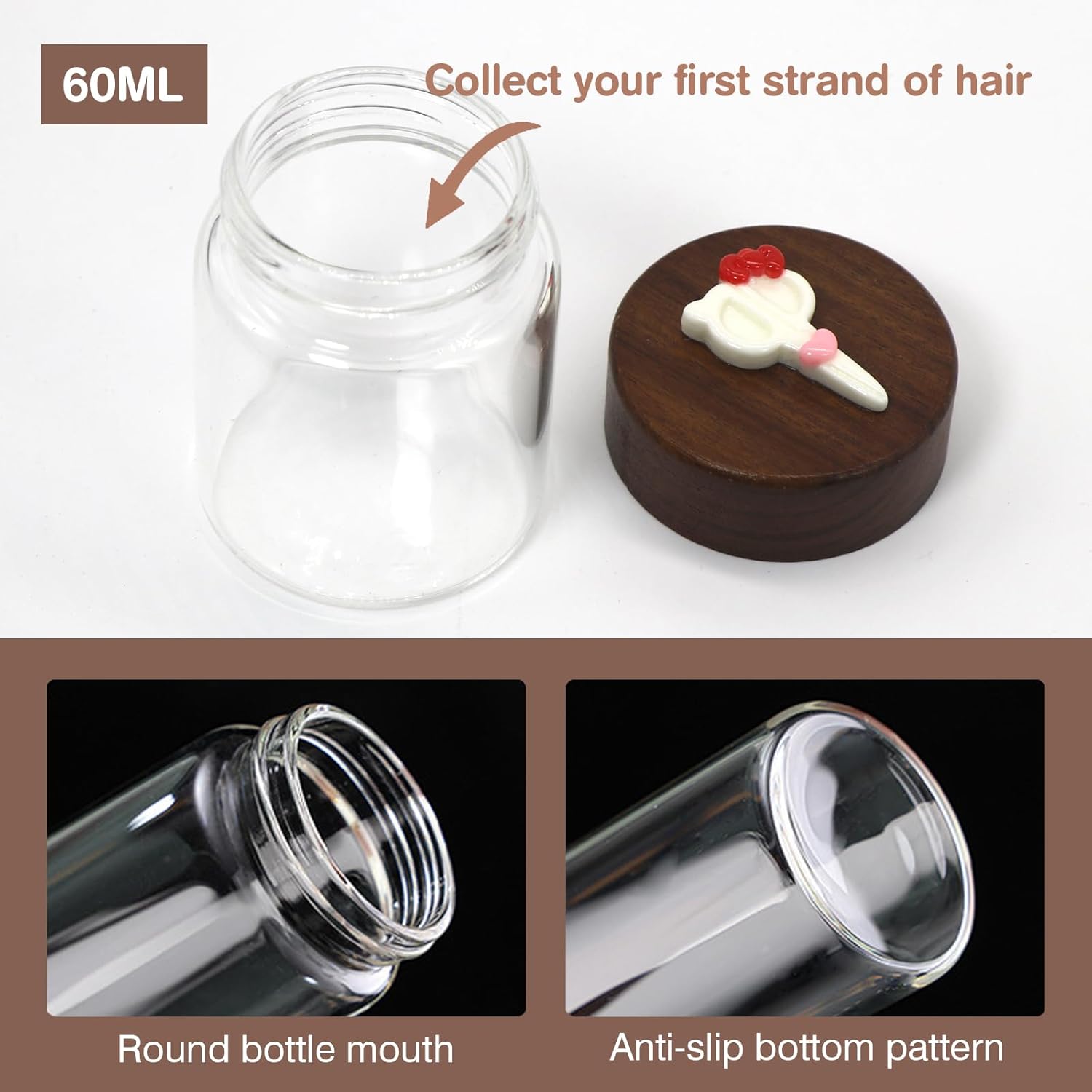 My First Haircut Keepsake Frame for Baby Boys & Girls – Glass Jar for Hair Lock,Personalized Memory Gift for Newborn, Infant, Toddler，Parents，grandparents (brown)