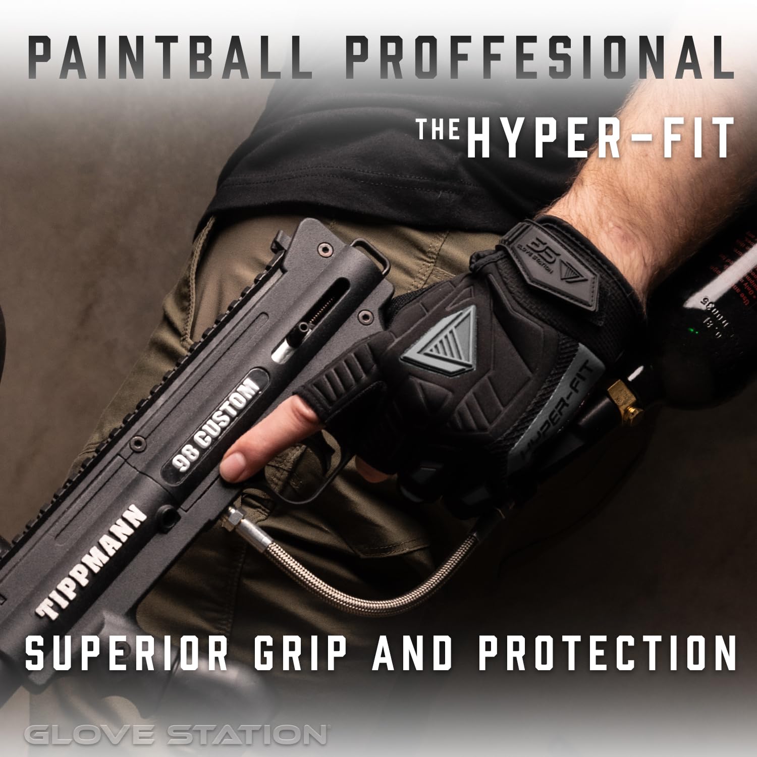 Glove Station Hyper-Fit Tactical Shooting & Work Gloves - Gray, Large - 2 Fingerless Design Paintball & Airsoft Gear for Men with Outstanding Grip for Combat, Hunting, Shooting, & Work