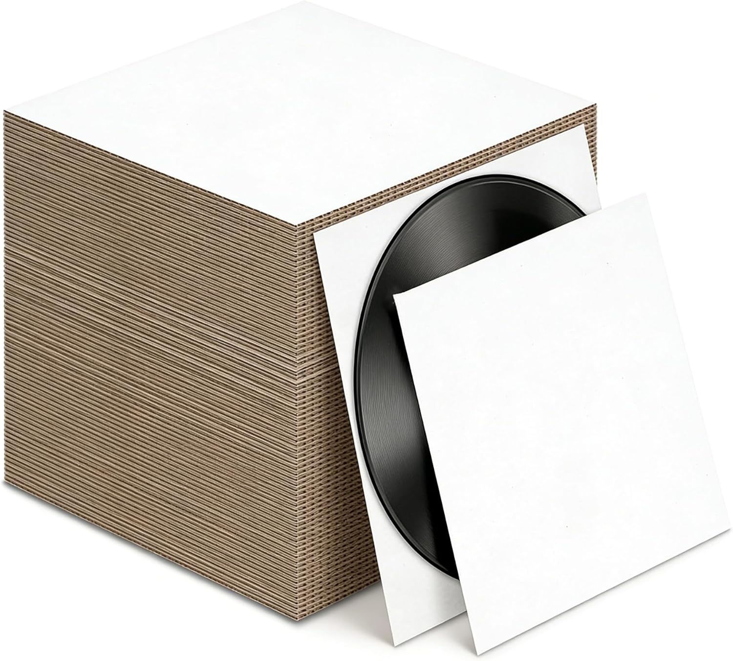 Golden State Art, 50 Pack 12.4x12.4 Inch Corrugated Cardboard Sheets, Brown Cardboard Insert Pads for Vinyl Record LP Shipping, Mailing, Packing & DIY Crafts