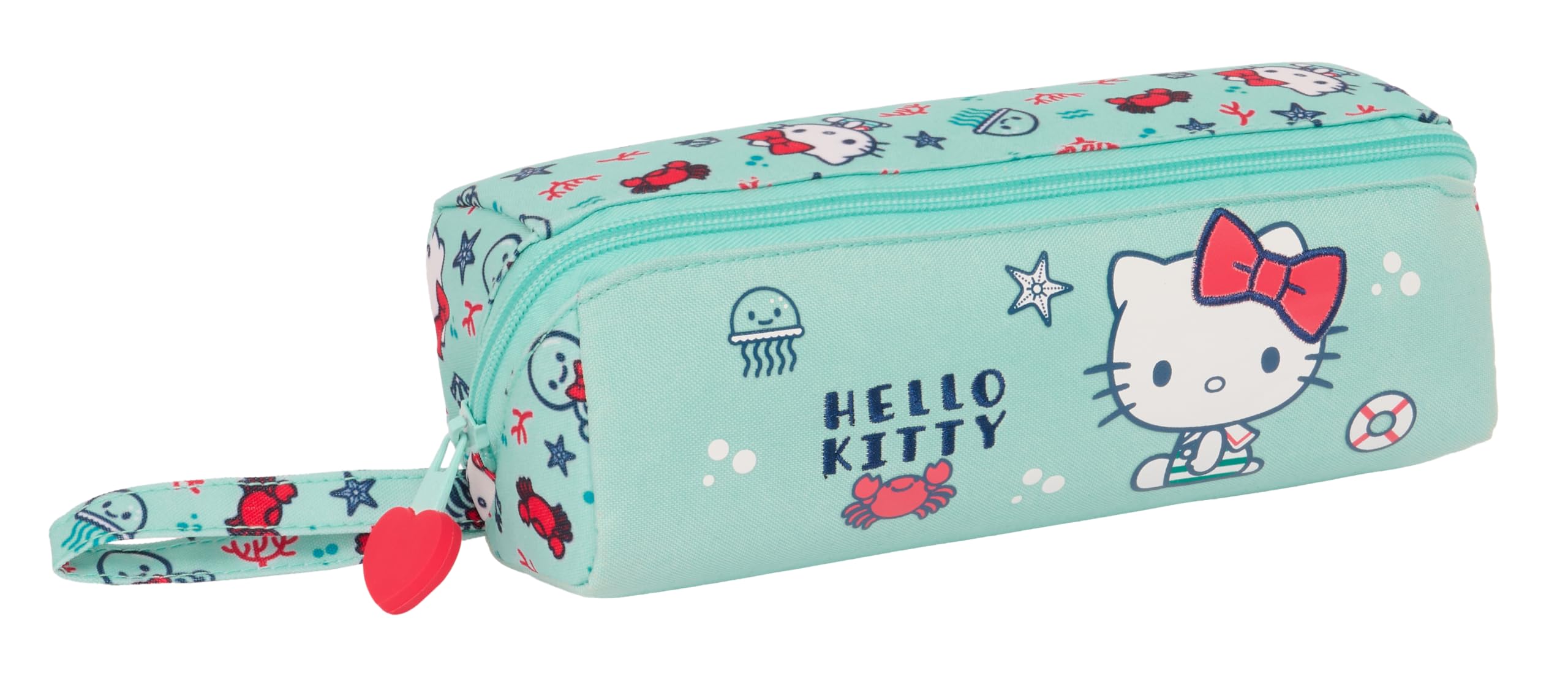 Safta HELLO KITTY SEA LOVERS - Portatodo Cuadrado Grande, Estuche Infantil, Estuche Niño, Ideal para Niños en Edad Escolar, Cómodo y Versátil, Calidad y Resistencia, 22x10x10 cm, Color Turquesa