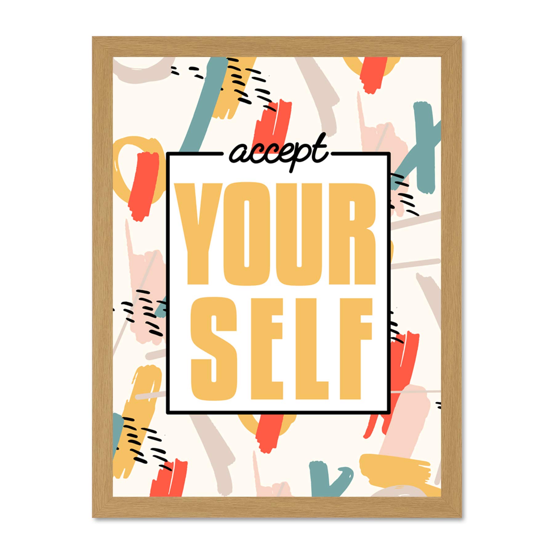 Wee Blue Coo Funky Affirmation Accept Yourself Large Framed Art Print Wall Poster 18x24 inch