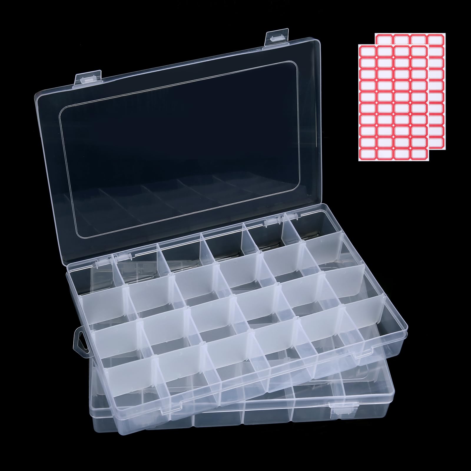 Photo 1 of Megoogo 2 Pack 24-Grid Clear Plastic Bead Organizer Box