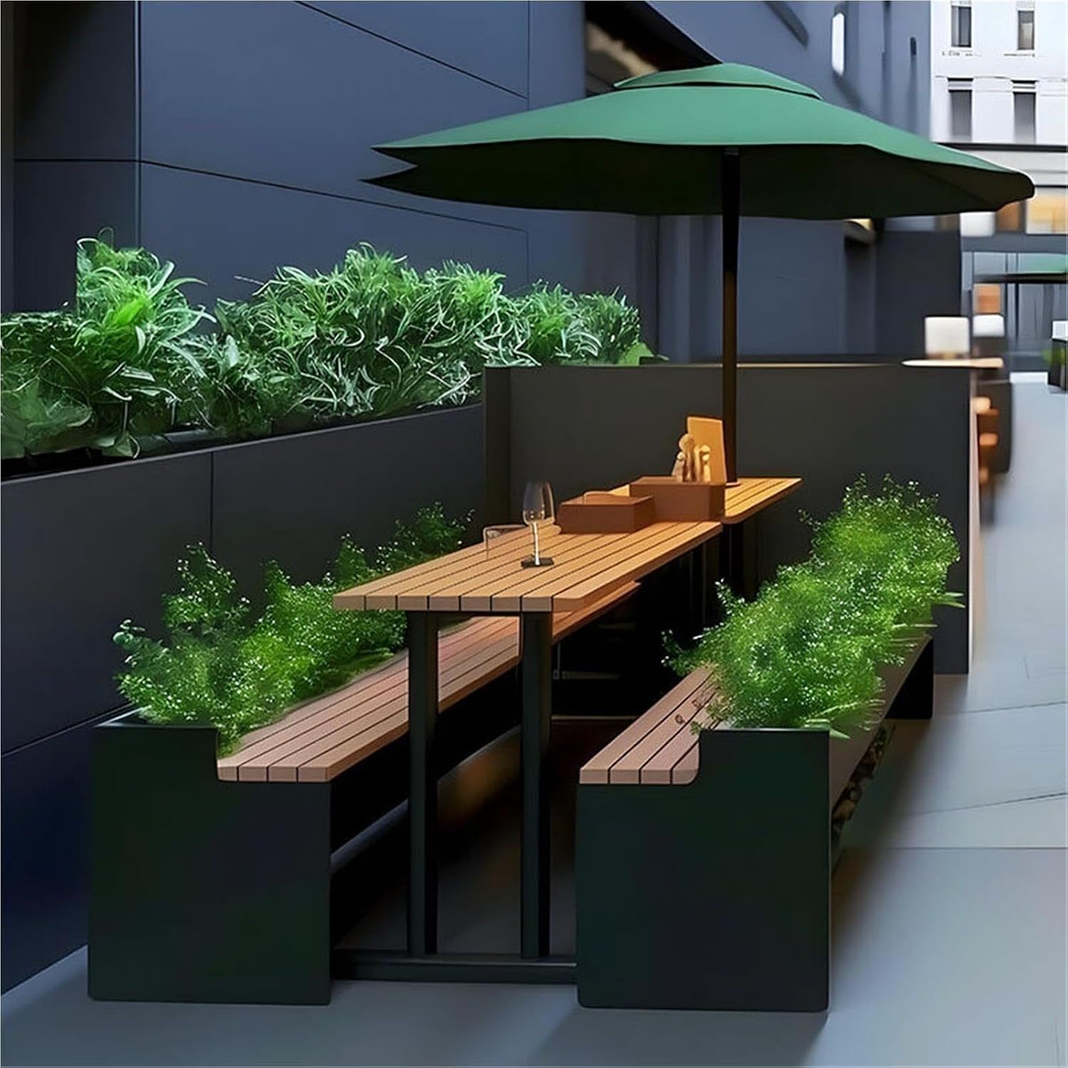 Garden Bench with Planters Outdoor Table Chair Flower Box Combination(Medium)