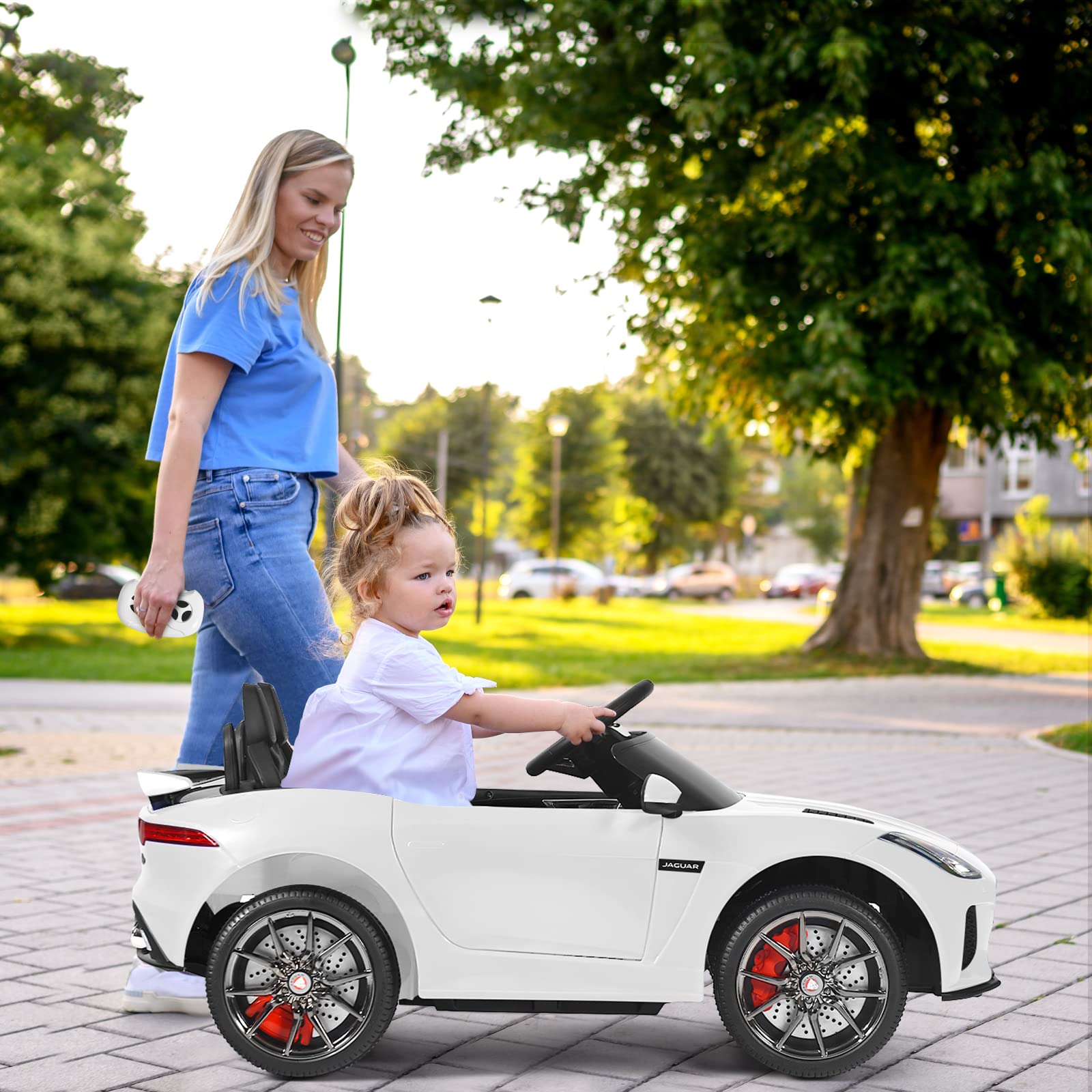 GOPLUS Jaguar Voiture Electrique Enfants 12V avec Télécommande, 3-5 KM/H Sons et Musique, Voiture Electrique Enfant 1 Place pour Enfant 3-8 Ans, Charge 25KG(Blanc)