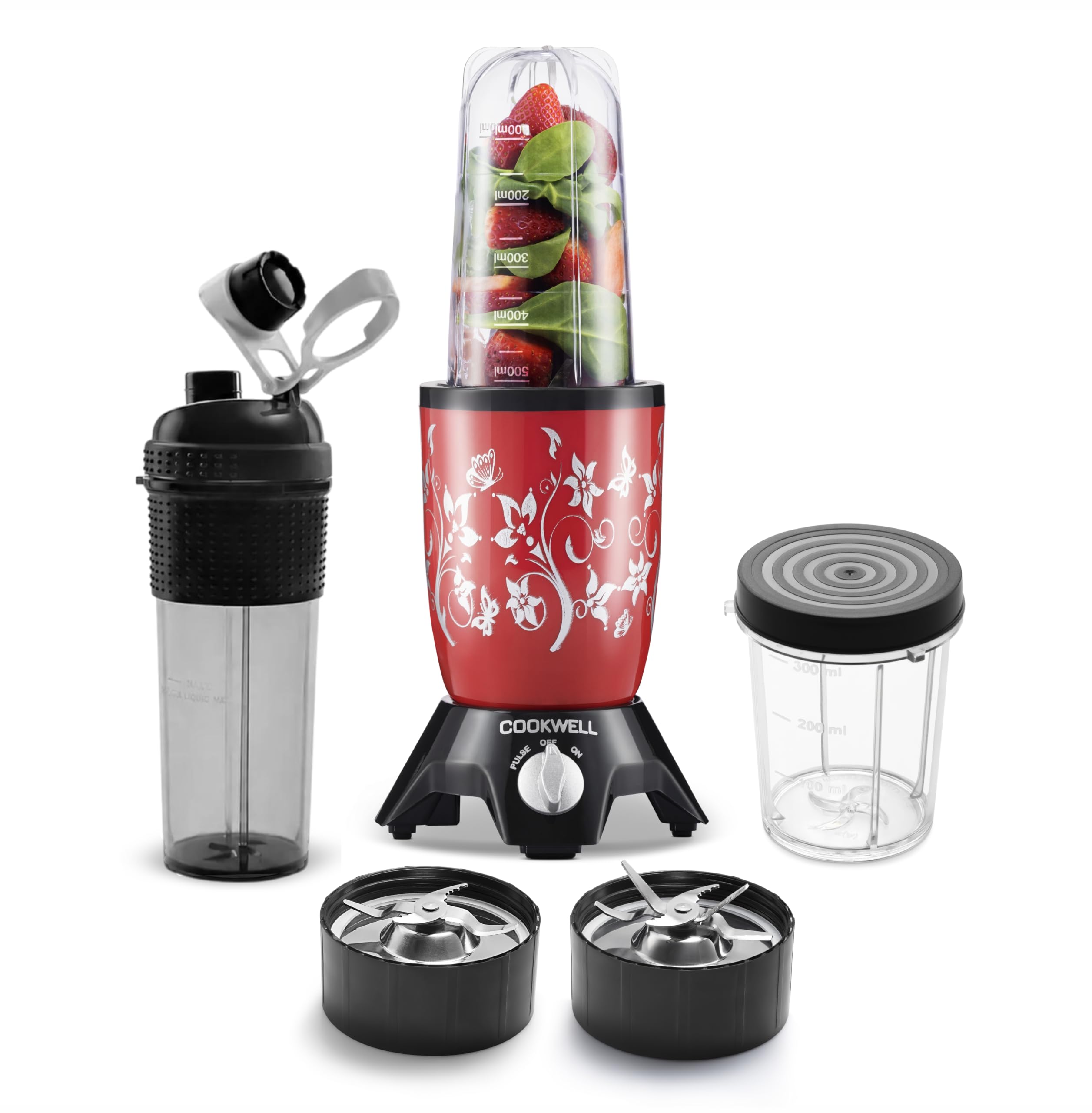 Cookwell Bullet Mixer Grinder (3 Jars, 2 Blades, Imperial Red), 600 Watts - 2 Year Warranty