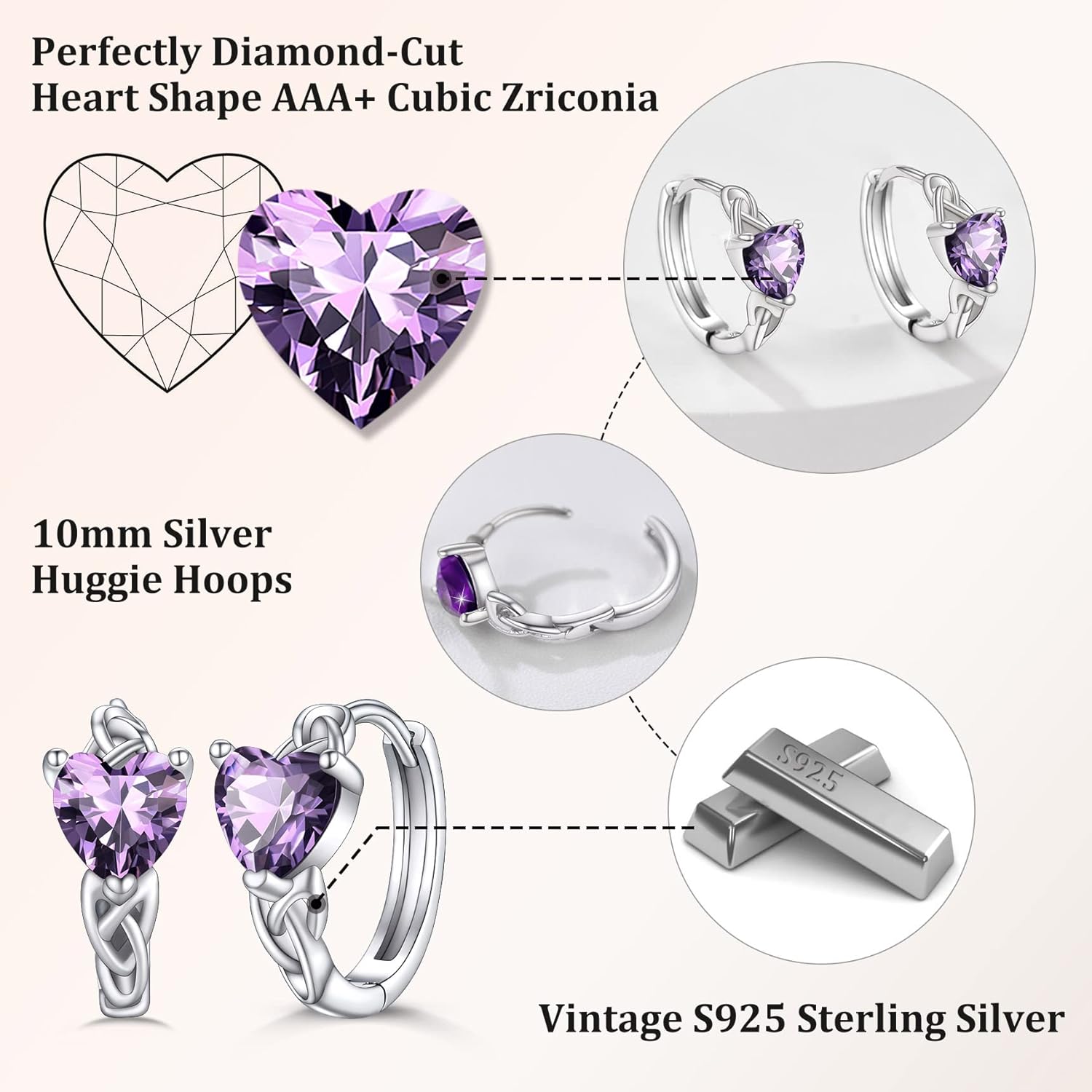 Bestyle 925 Sterling Silver Huggie Hoop Earrings Small Birthstone Hoop Earrings for Women Hypoallergenic Silver Huggie Earring,Great Birthday Earrings Gift for Daughter Wife Mom - Image 4