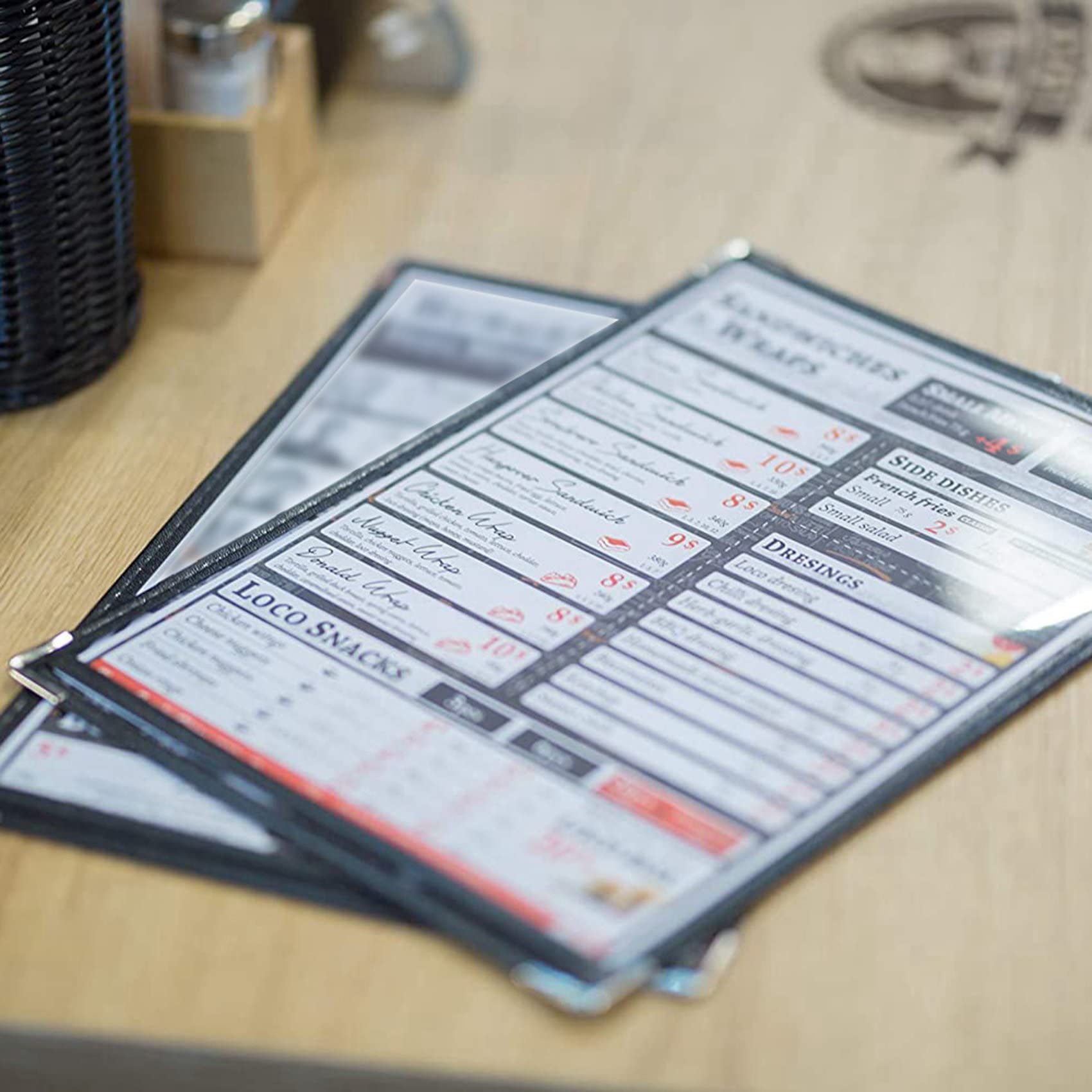 Zestaw 20 pokrowców na menu - pojedyncza strona, 2 widoki, pasuje do papieru 20 x 28 cm - okładki menu restauracji