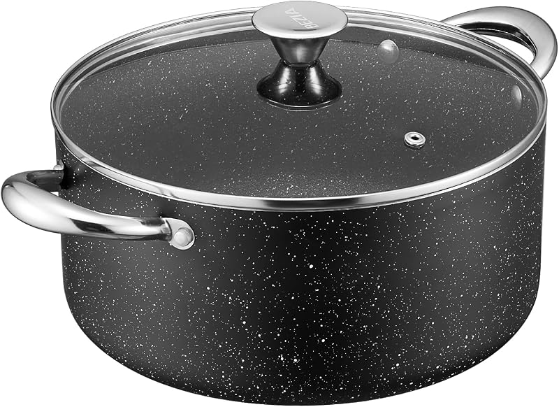 BEZIA 8 Quart Nonstick Stock Pot with Lid, Induction Cooking Pot for Soup | Oven & Dishwasher Safe, Even Heating, All Stoves Compatible, for Simmering Chickens, Weekend Meal Prep, or Family Taco Nights