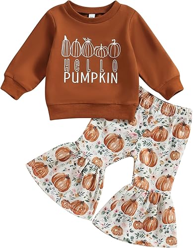 Conjunto de sudadera con cuello redondo y pantalones acampanados para bebé y niña, para Halloween, para otoño e invierno
