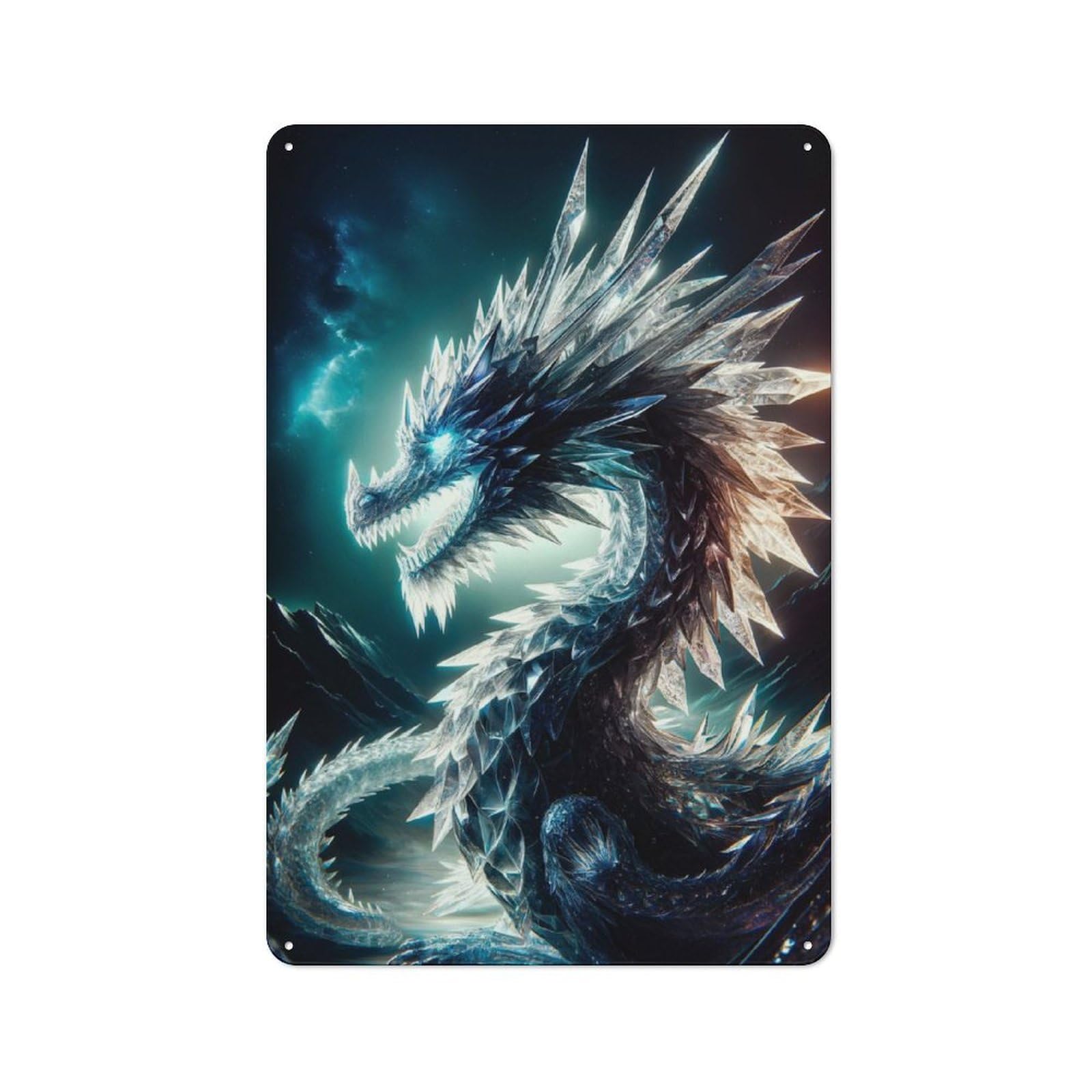 Junmoney Crystal Dragon Vintage Metal Plaque 30X20cm Featuring For Pub Or Café, Suited To Café Interior Fans