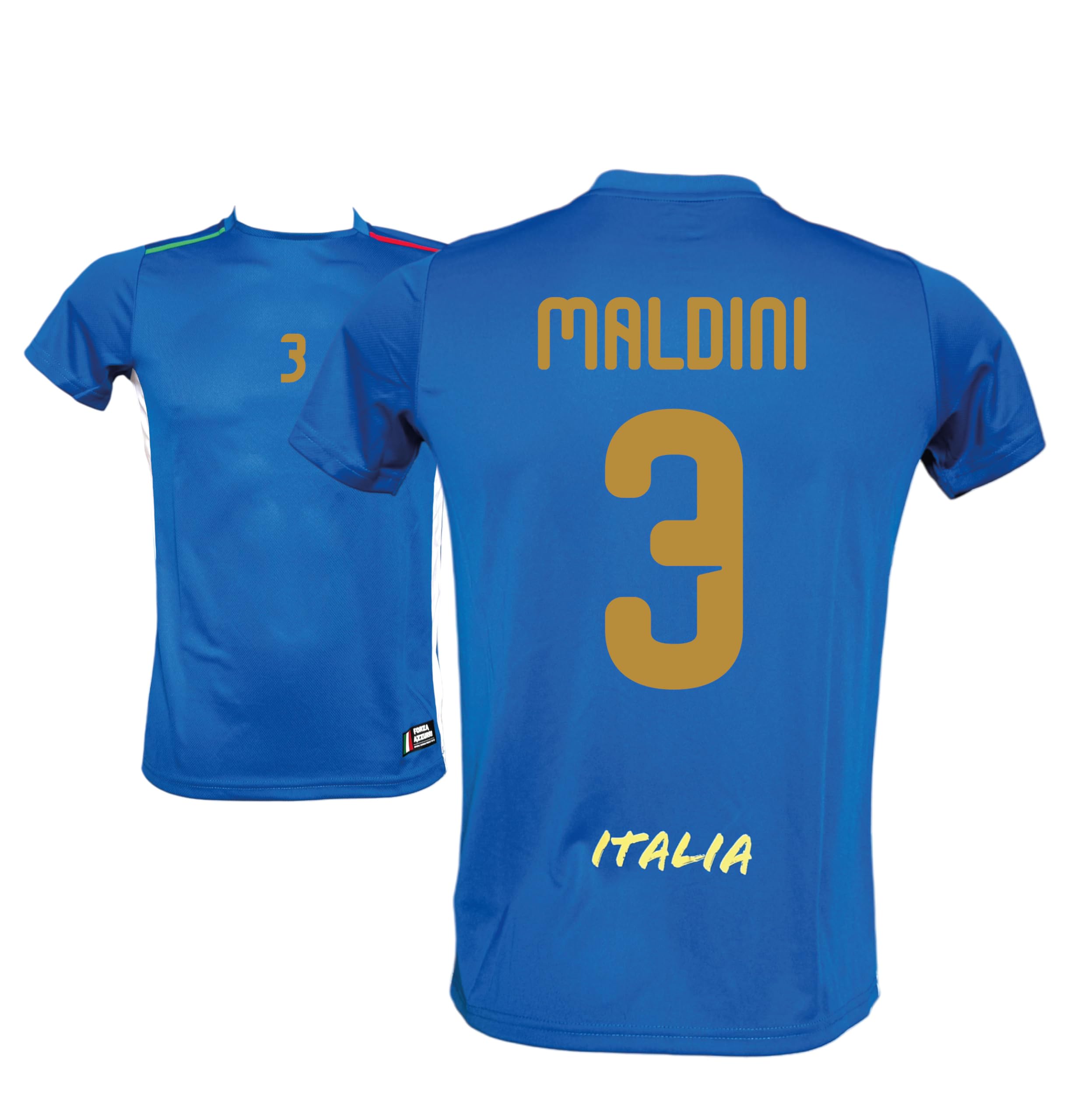 Generico Maglia Italia Calcio Maldini 3, Blu con Stampe in Oro, Replica Maglietta Nazionale Italiana, Taglie da Adulto e Bambino