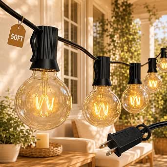 Abeja 50FT G40 Globe String Lights, Outdoor Patio Lights with 53 Clear Incandescent Bulbs (3 Spare), Warm White
