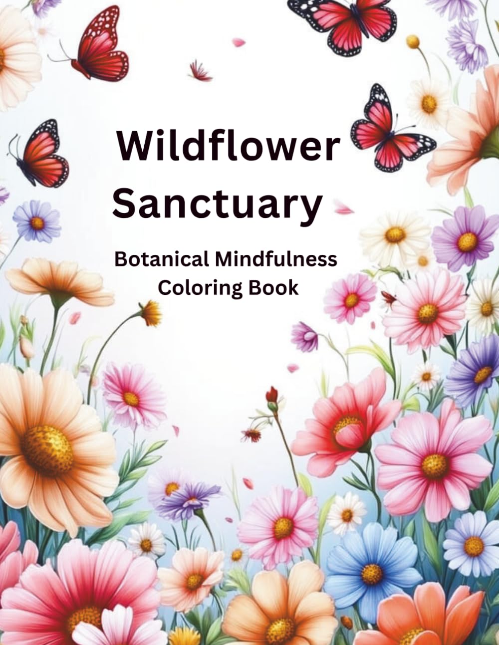 Wildflower Sanctuary, 175+ Pages, 3 Levels, No Duplicates: Botanical Mindfulness Coloring Book
