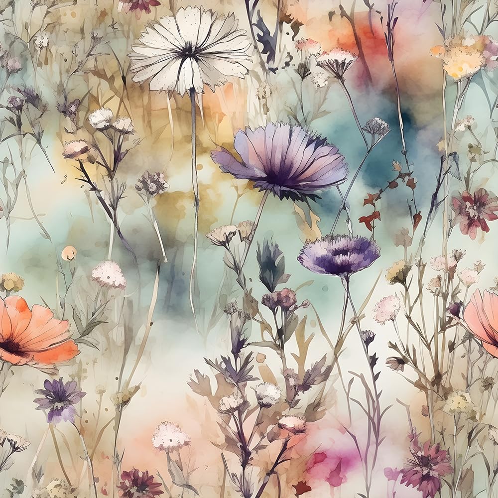 18"x236" Watercolor Beige Boho Wildflower Peel and Stick Self Adhesive Wallpaper Removable Contact Paper Stick on Easy Peel Off Wall Paper for Kitchen Bedroom Bathroom Renter